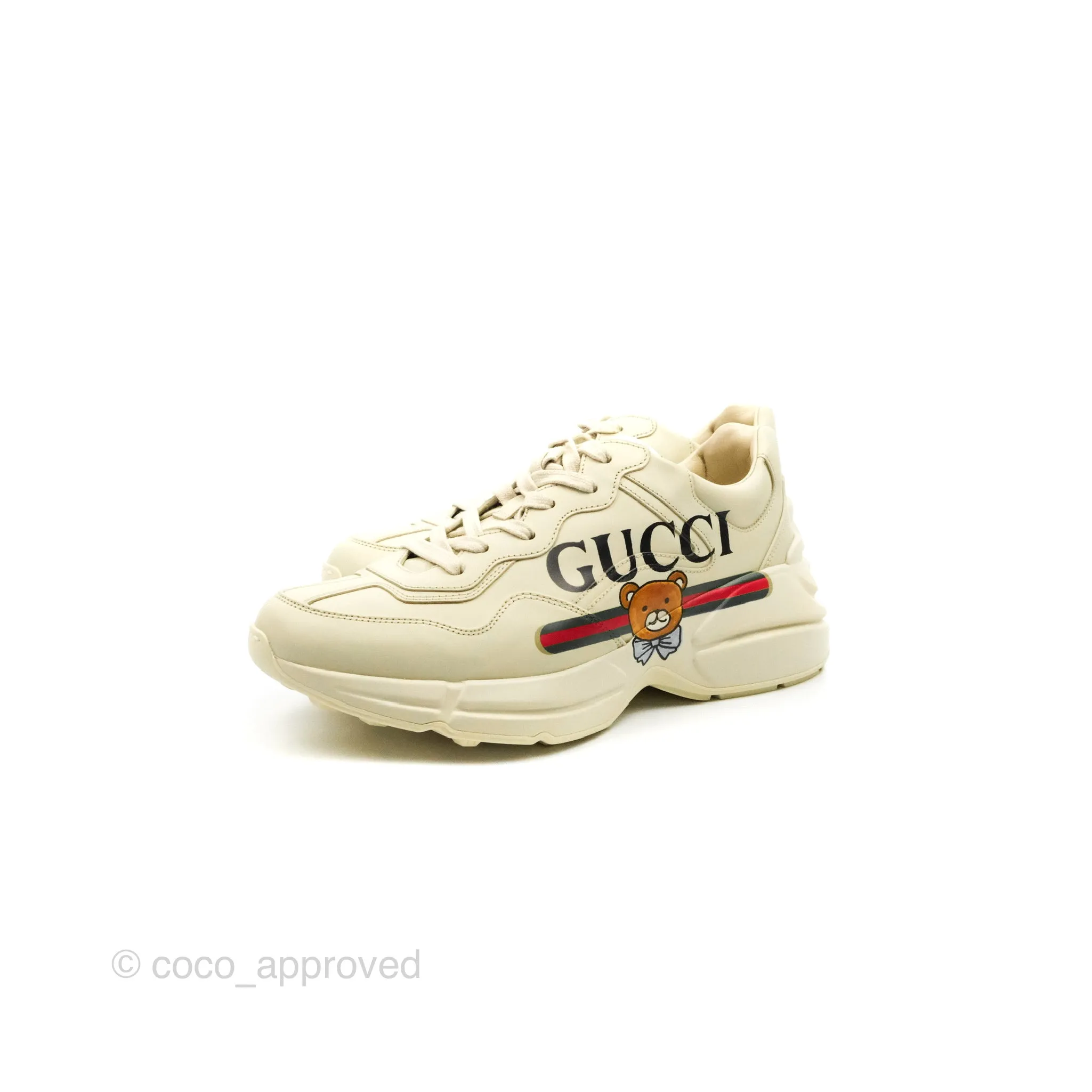 Gucci Ivory Toddler Rhyton KAI Bear Logo Leather Sneaker