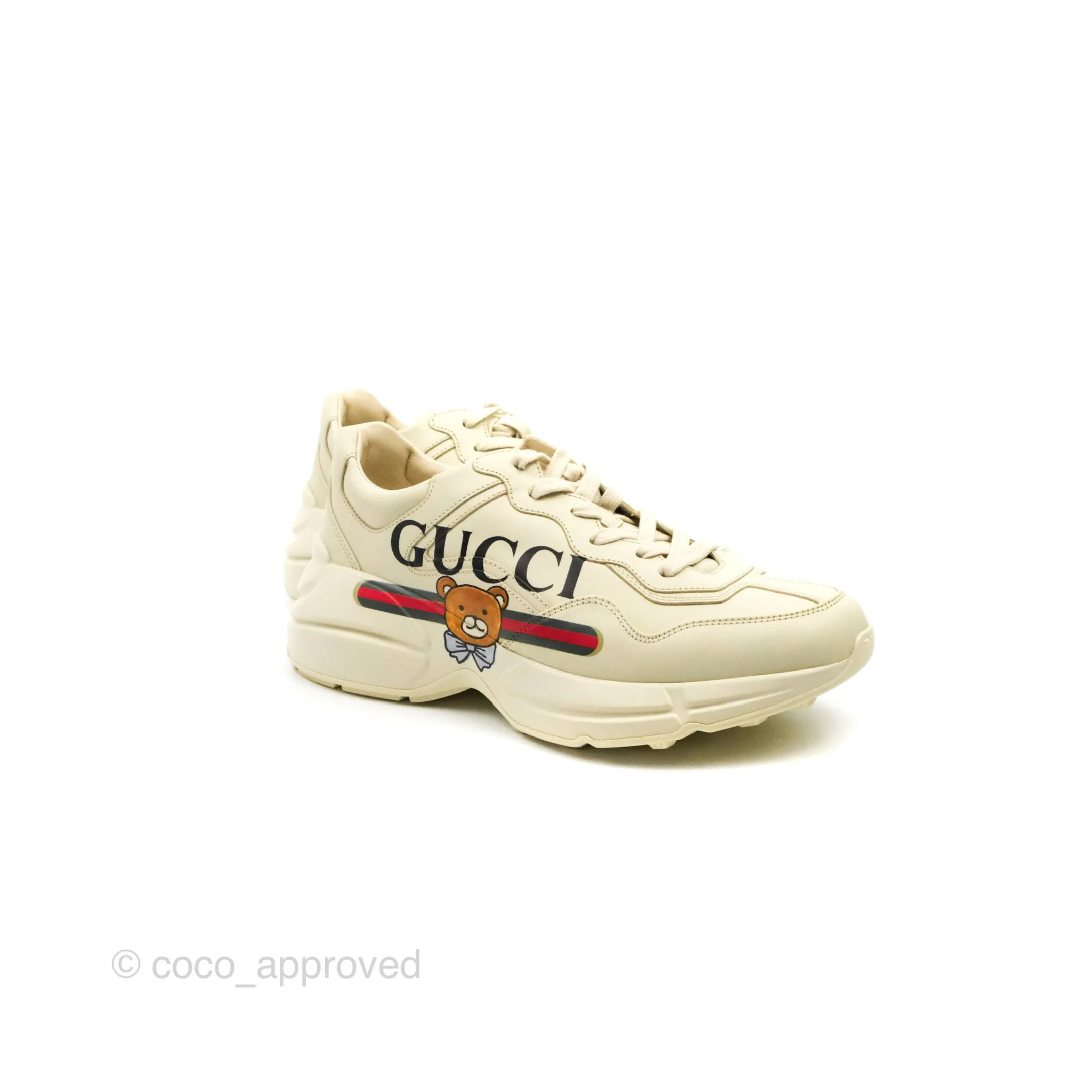 Gucci Ivory Toddler Rhyton KAI Bear Logo Leather Sneaker