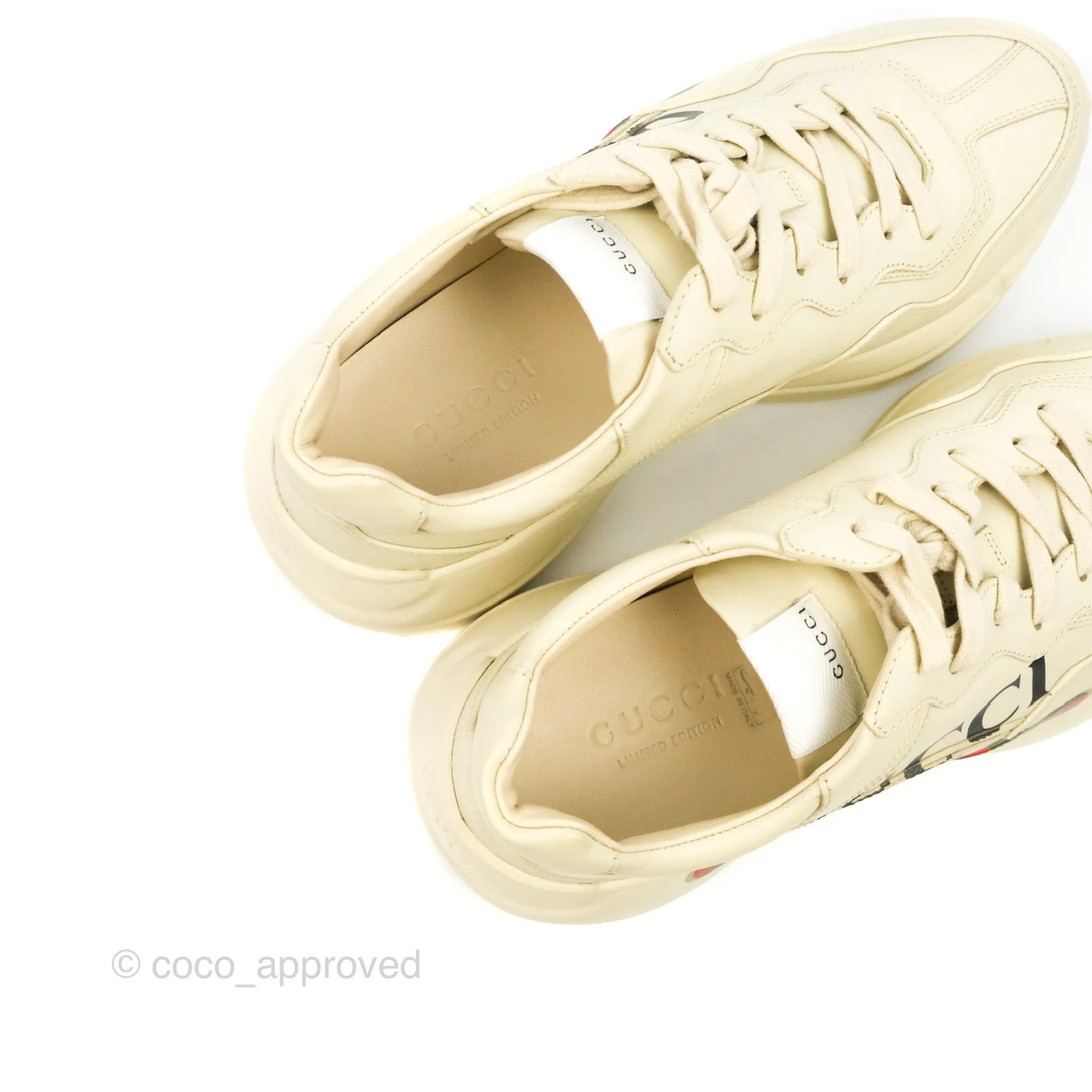 Gucci Ivory Toddler Rhyton KAI Bear Logo Leather Sneaker