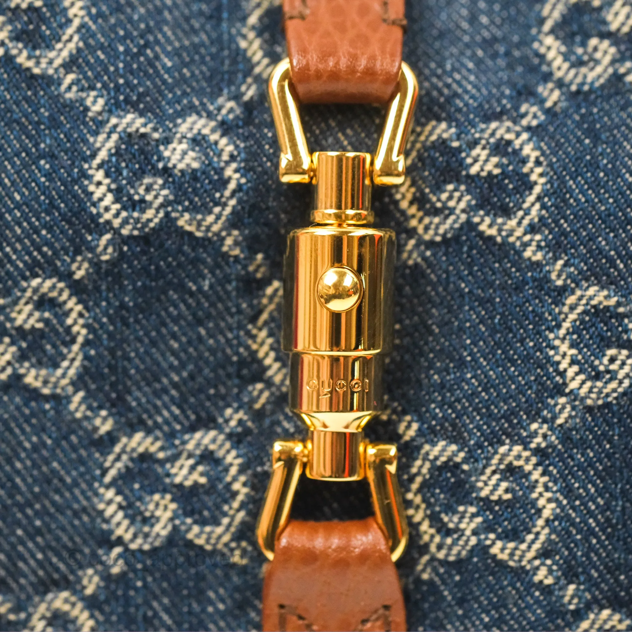 Gucci Jackie 1961 GG Supreme Denim Mini Shoulder Bag Gold Hardware