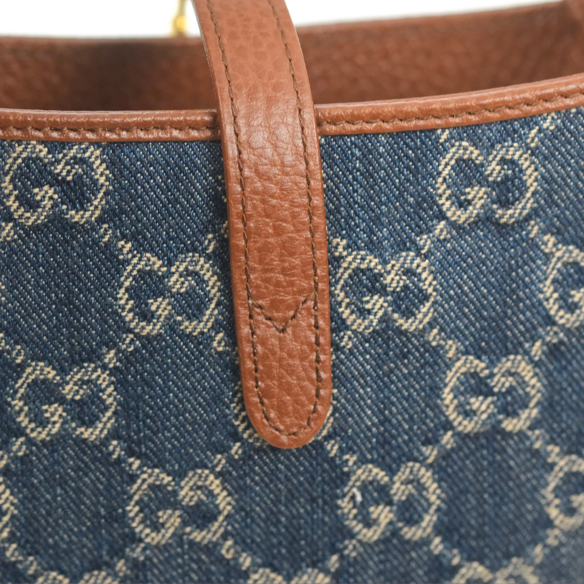 Gucci Jackie 1961 GG Supreme Denim Mini Shoulder Bag Gold Hardware