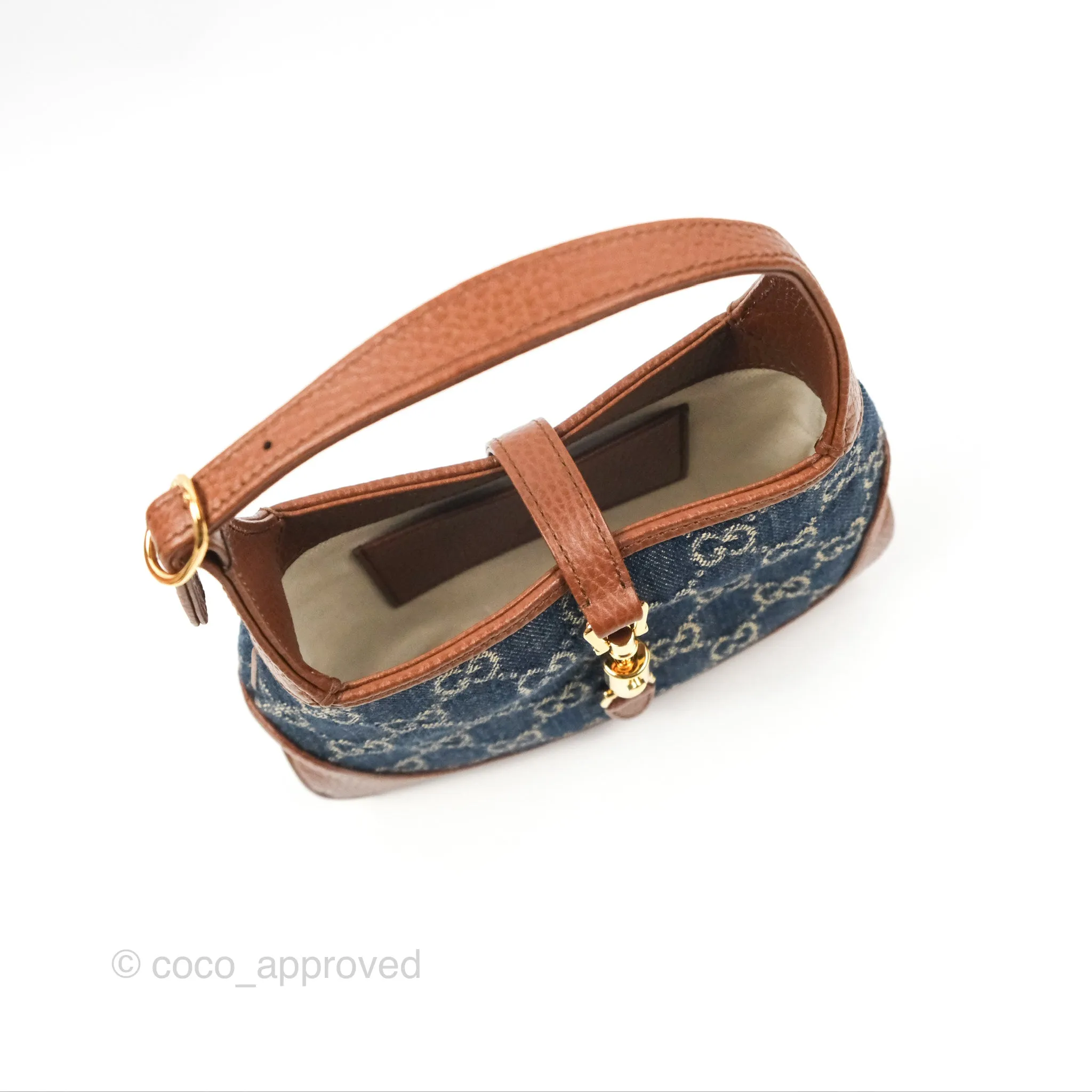 Gucci Jackie 1961 GG Supreme Denim Mini Shoulder Bag Gold Hardware