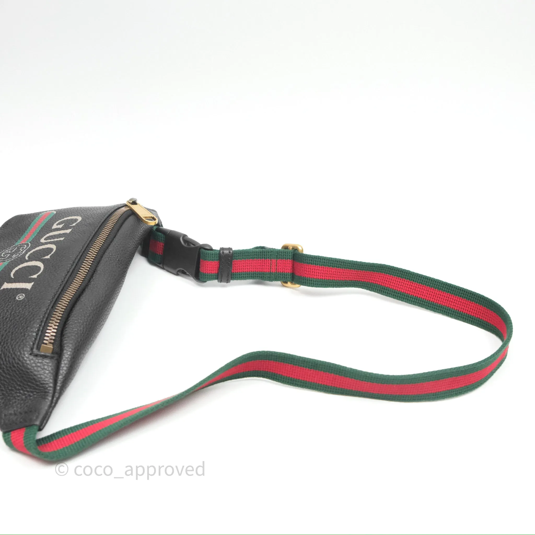 Gucci Logo Print Belt Bag Black Grained Calfskin
