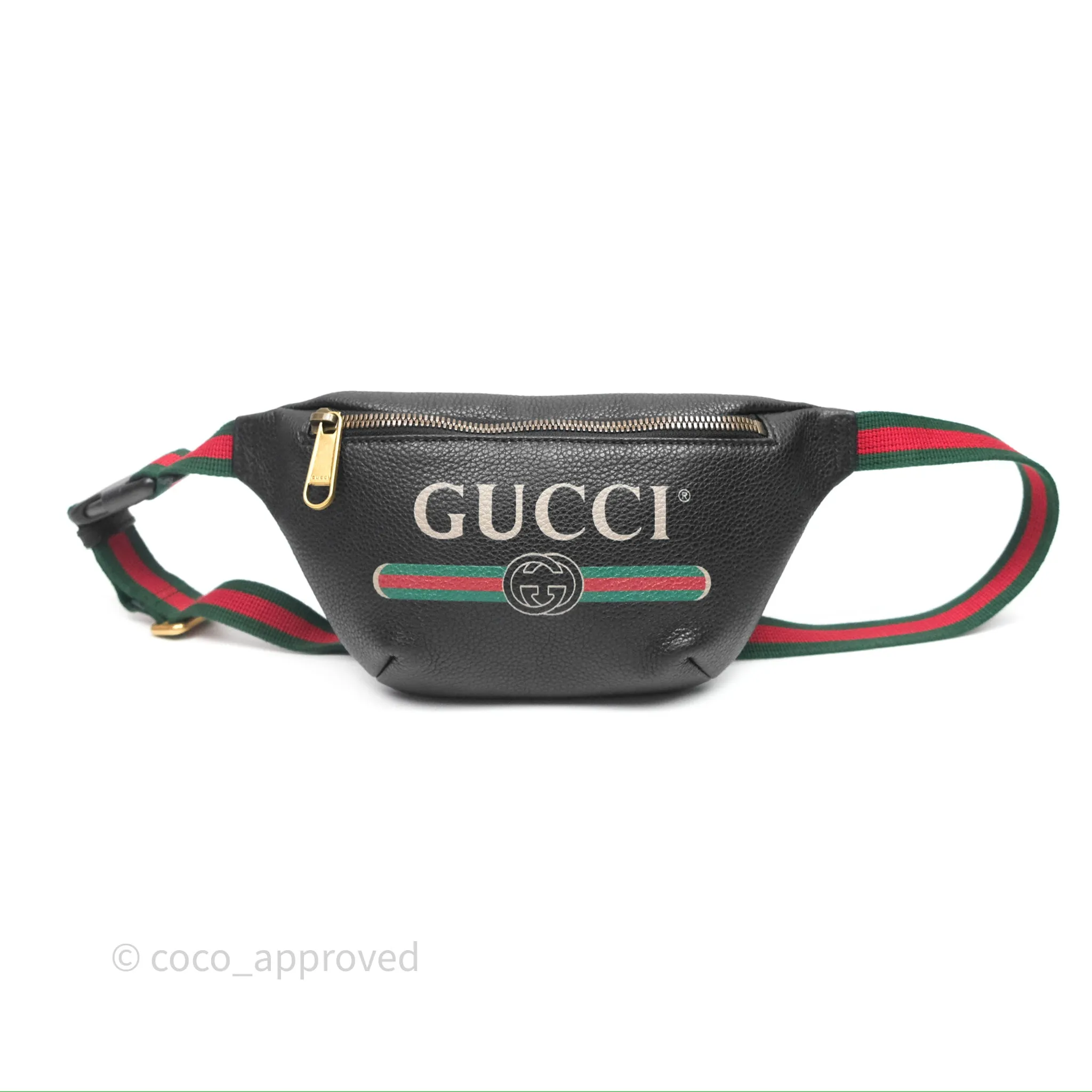 Gucci Logo Print Belt Bag Black Grained Calfskin