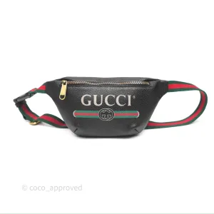 Gucci Logo Print Belt Bag Black Grained Calfskin