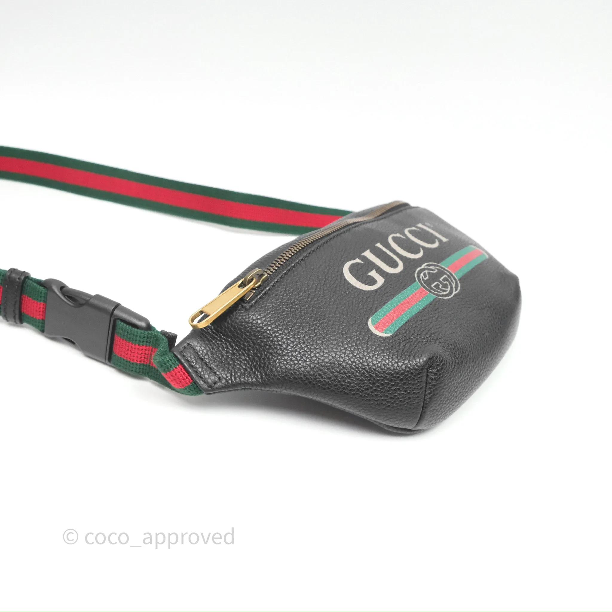 Gucci Logo Print Belt Bag Black Grained Calfskin