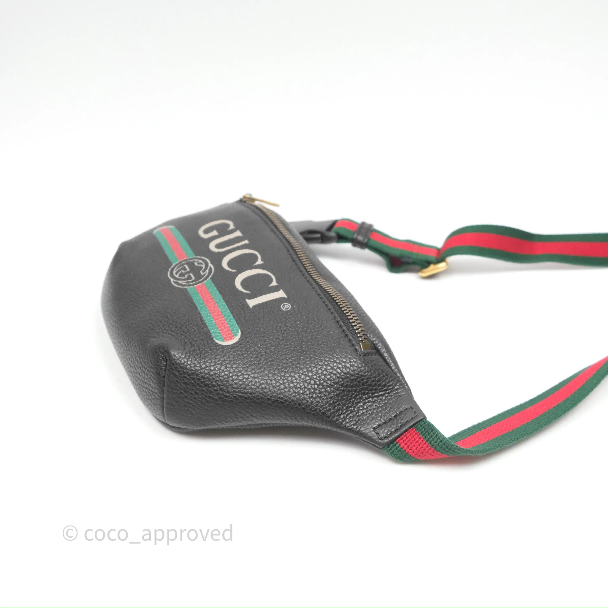 Gucci Logo Print Belt Bag Black Grained Calfskin