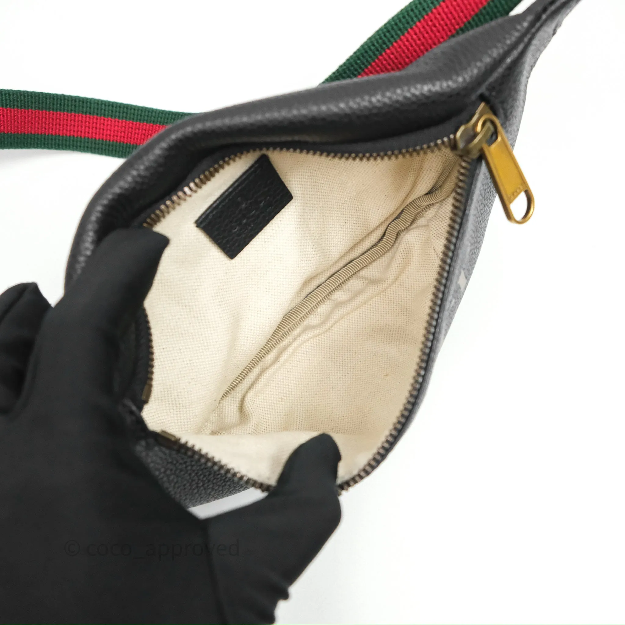 Gucci Logo Print Belt Bag Black Grained Calfskin
