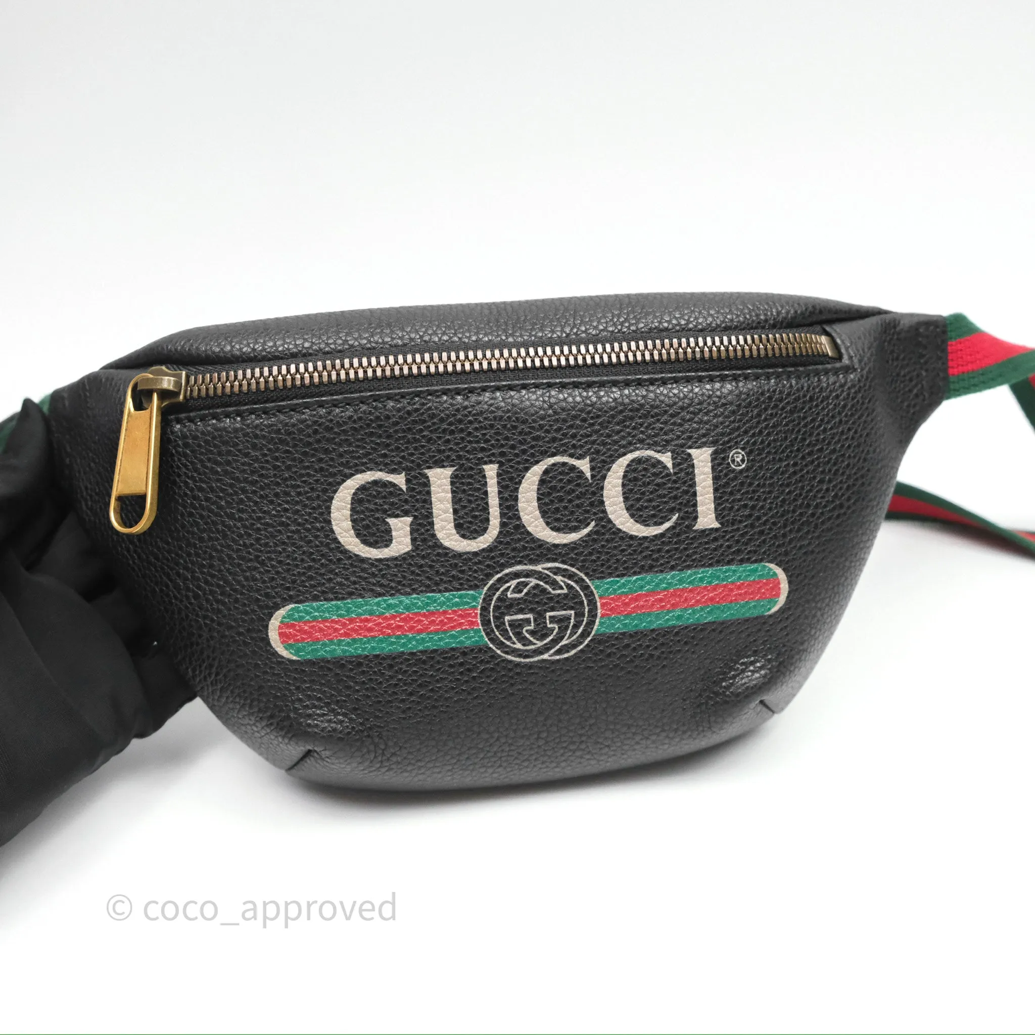 Gucci Logo Print Belt Bag Black Grained Calfskin