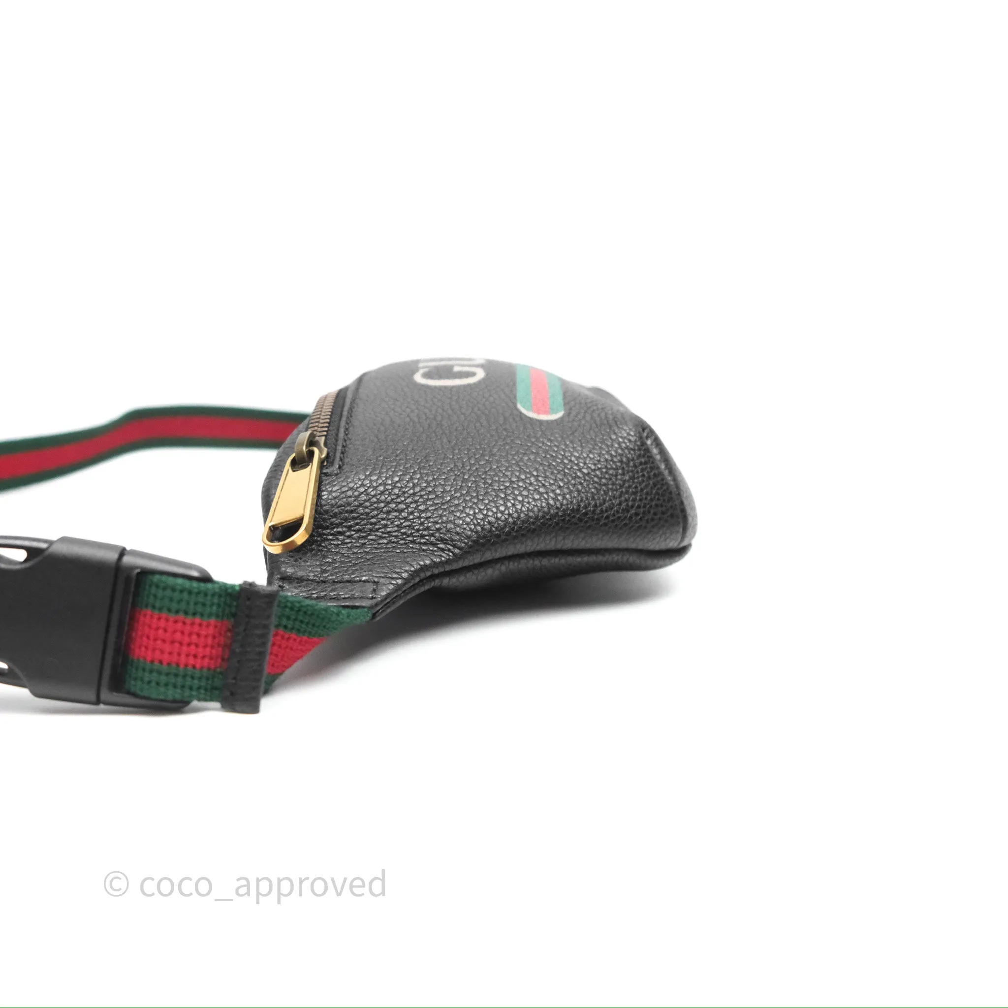 Gucci Logo Print Belt Bag Black Grained Calfskin