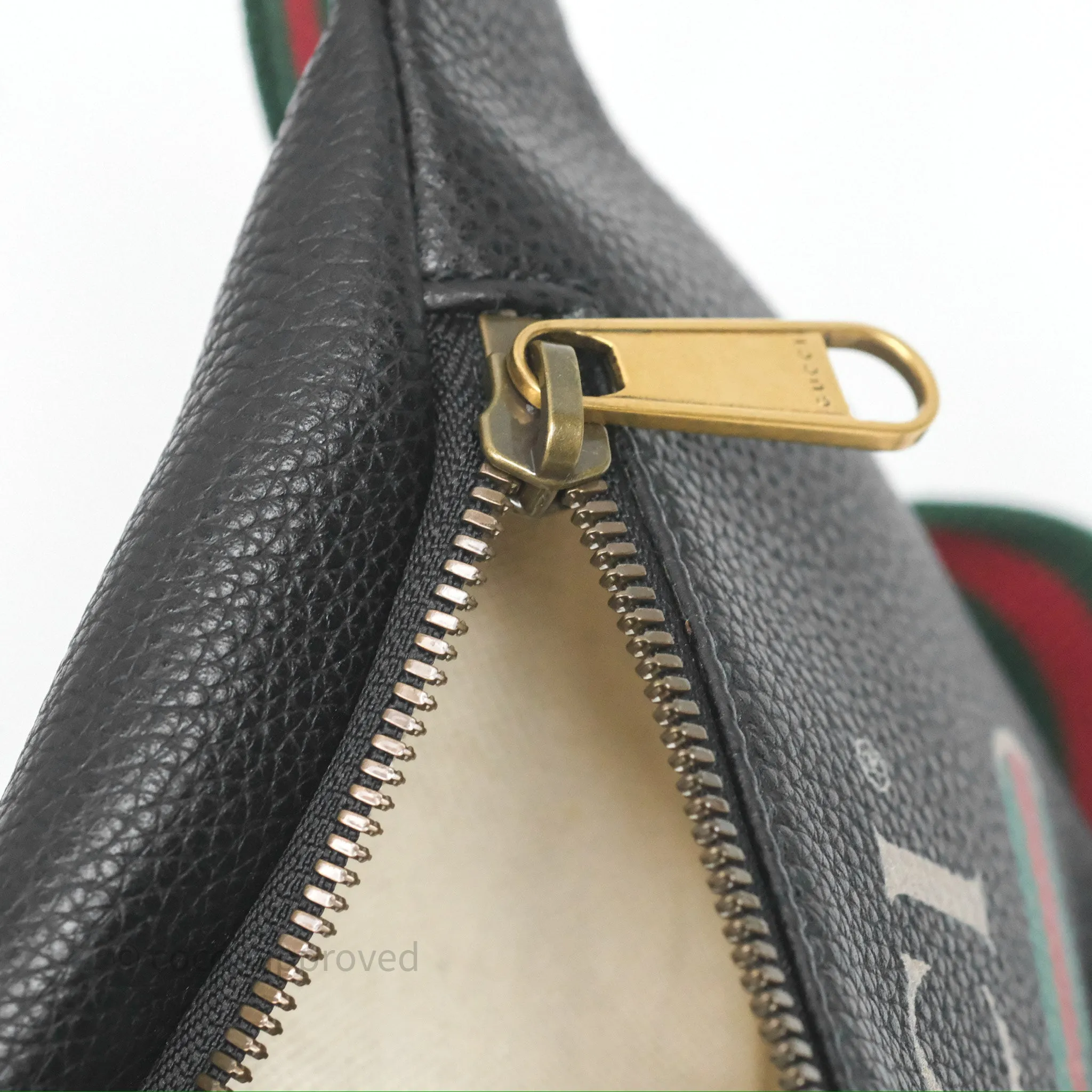 Gucci Logo Print Belt Bag Black Grained Calfskin