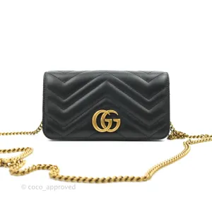 Gucci Matelasse GG Marmont Mini Chain Flap Bag Black Calfskin Gold Hardware