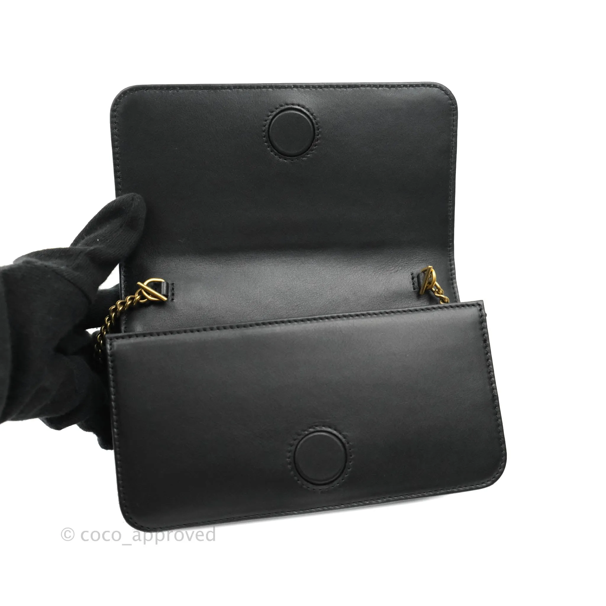 Gucci Matelasse GG Marmont Mini Chain Flap Bag Black Calfskin Gold Hardware