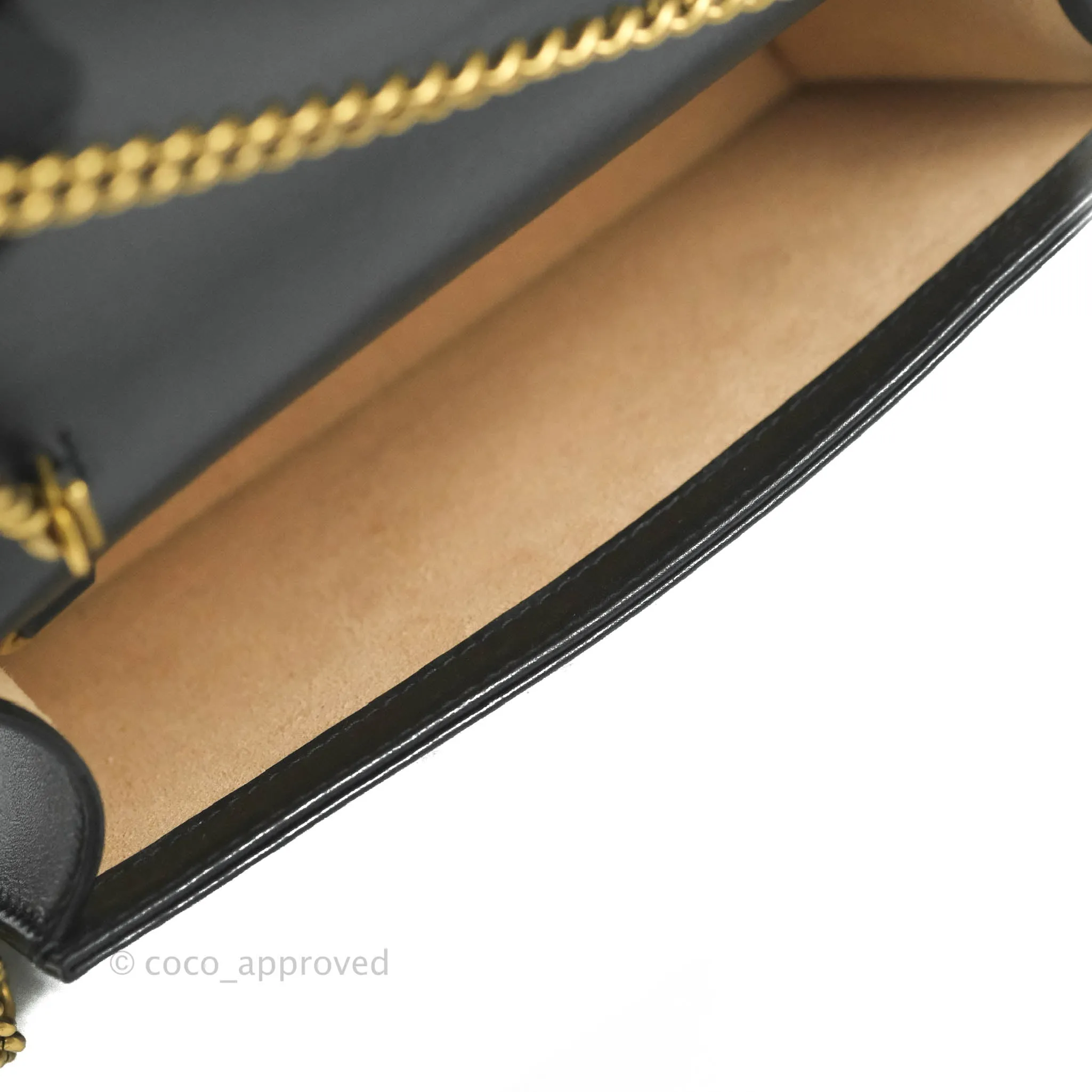Gucci Matelasse GG Marmont Mini Chain Flap Bag Black Calfskin Gold Hardware