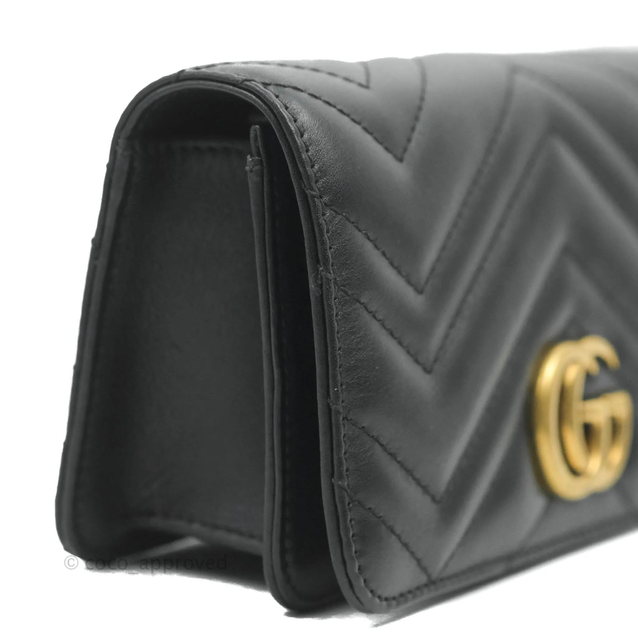 Gucci Matelasse GG Marmont Mini Chain Flap Bag Black Calfskin Gold Hardware