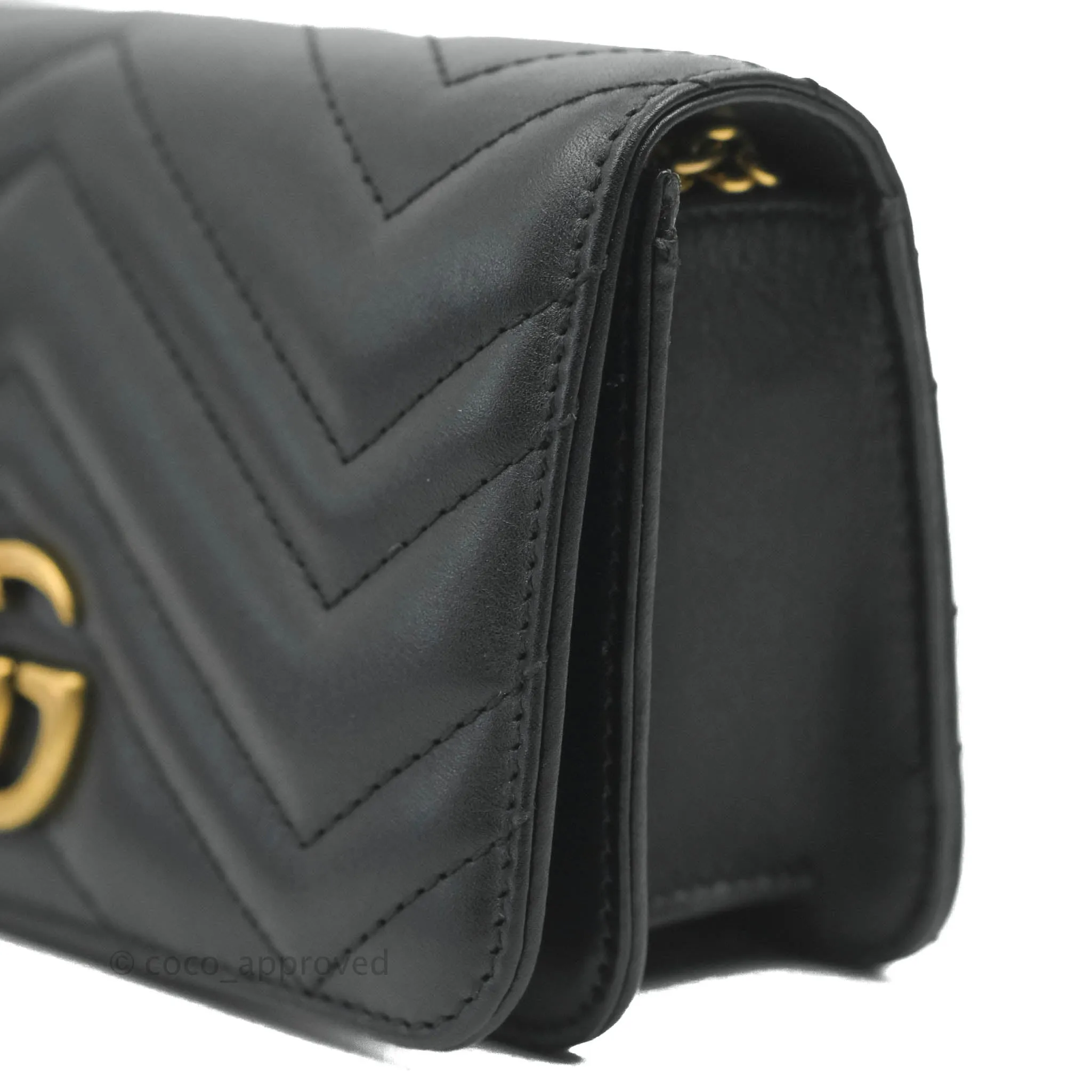 Gucci Matelasse GG Marmont Mini Chain Flap Bag Black Calfskin Gold Hardware