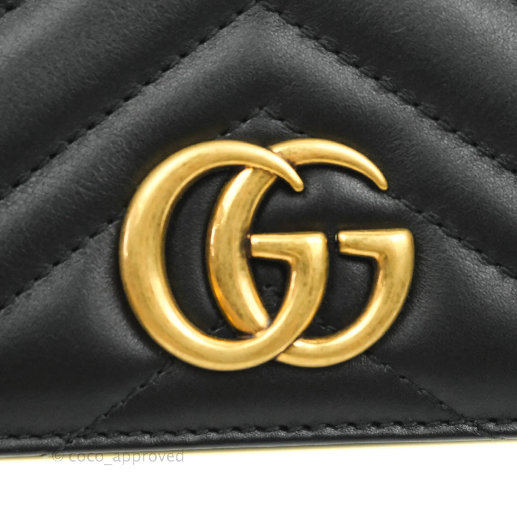 Gucci Matelasse GG Marmont Mini Chain Flap Bag Black Calfskin Gold Hardware