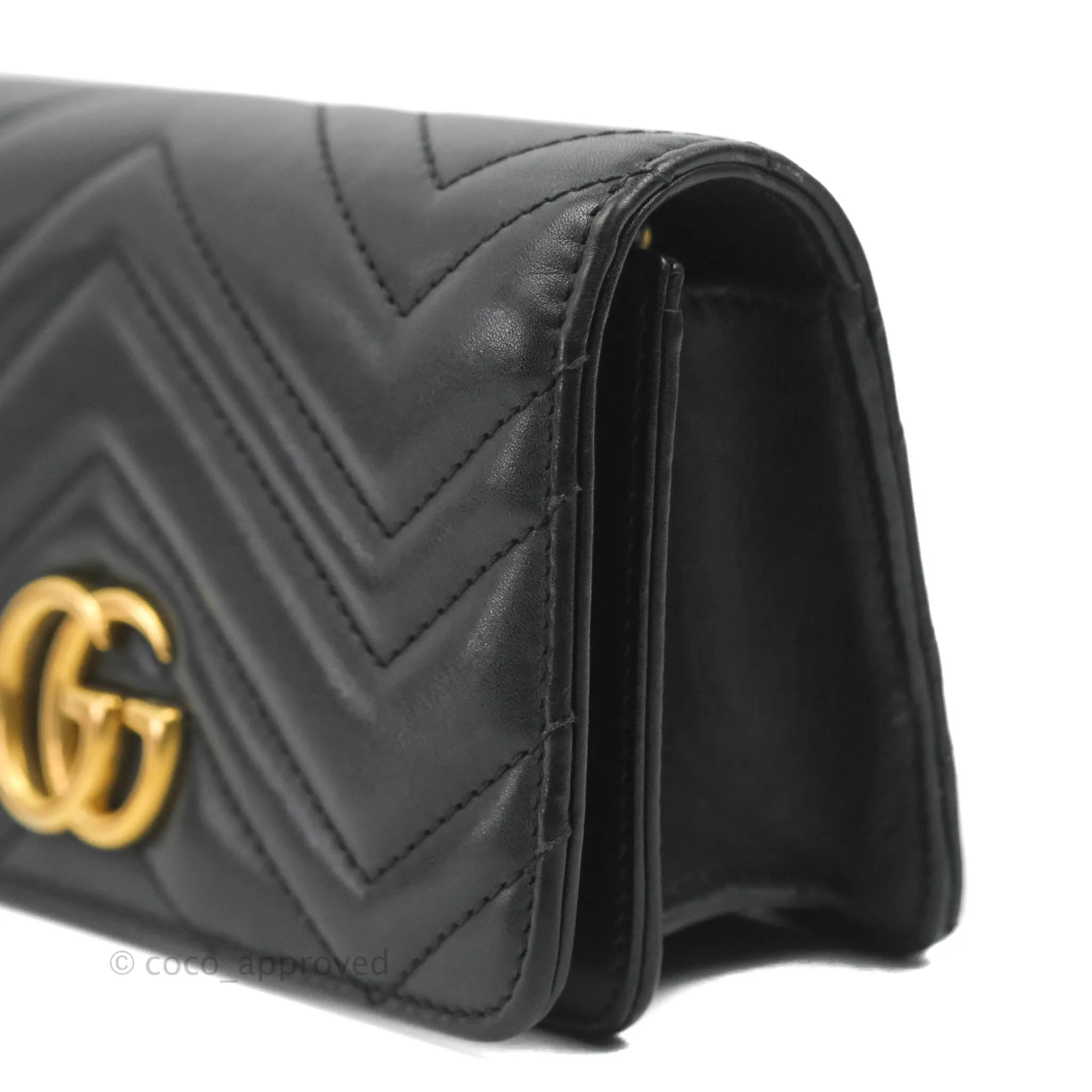 Gucci Matelasse GG Marmont Super Mini Chain Flap Bag Black Calfskin Gold Hardware
