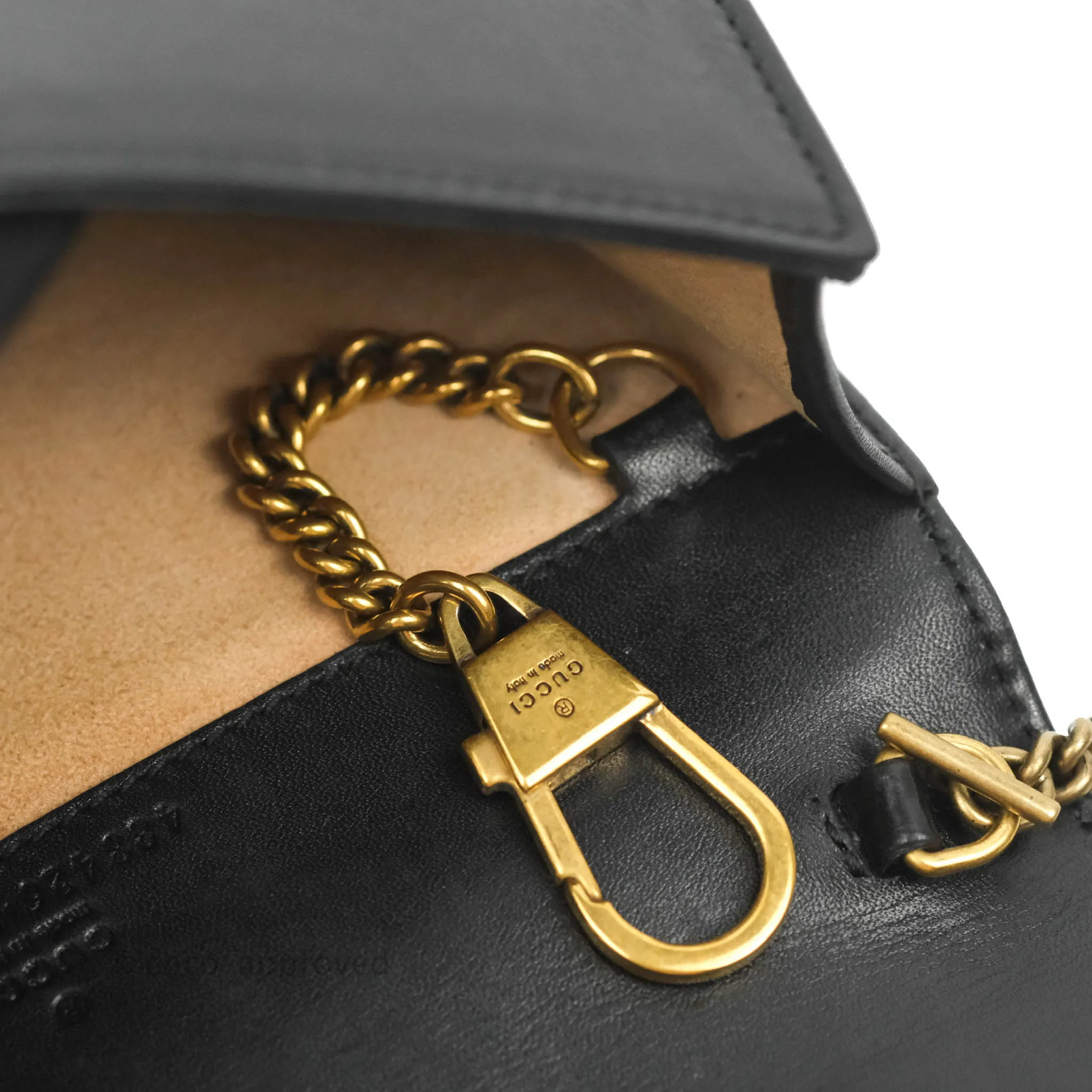 Gucci Matelasse GG Marmont Super Mini Chain Flap Bag Black Calfskin Gold Hardware
