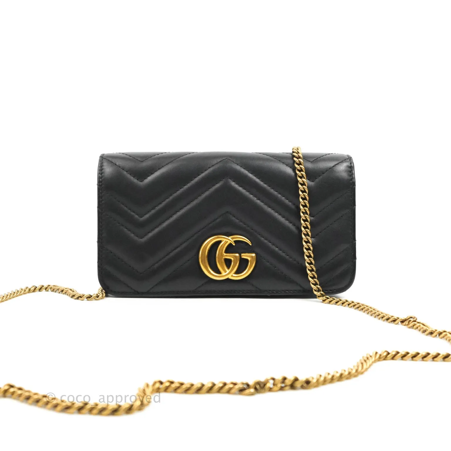 Gucci Matelasse GG Marmont Super Mini Chain Flap Bag Black Calfskin Gold Hardware