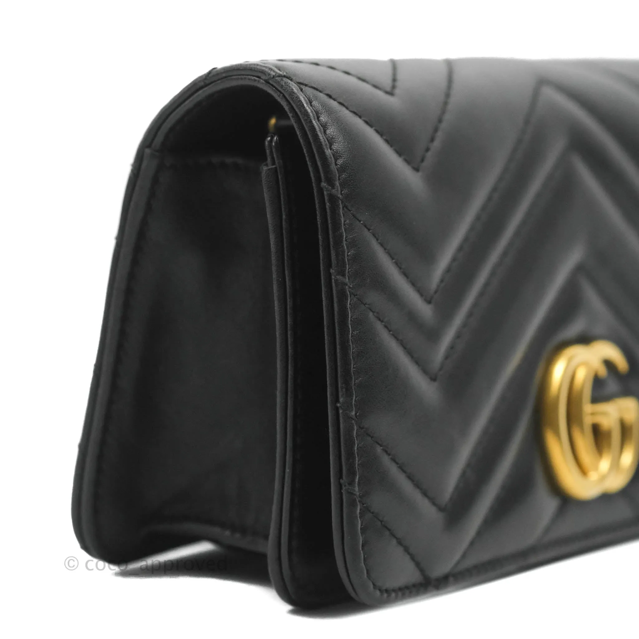 Gucci Matelasse GG Marmont Super Mini Chain Flap Bag Black Calfskin Gold Hardware