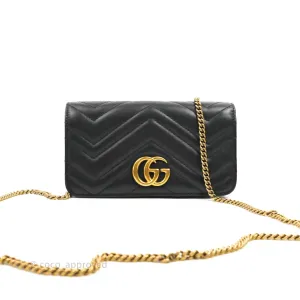 Gucci Matelasse GG Marmont Super Mini Chain Flap Bag Black Calfskin Gold Hardware