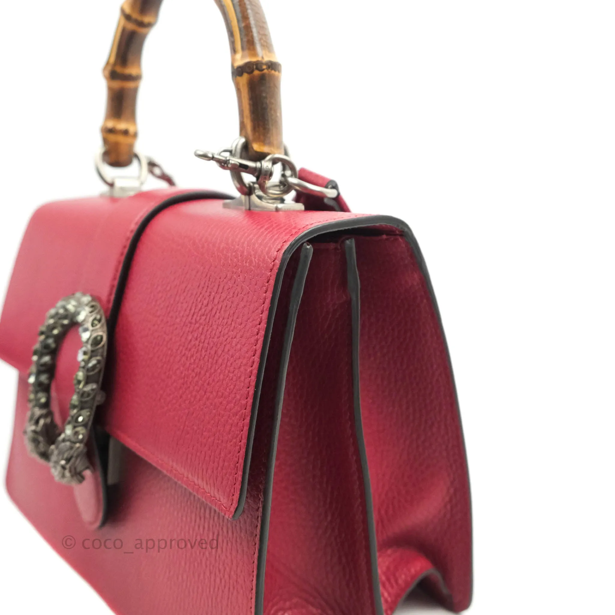 Gucci Medium Dionysus Red Leather Bamboo Top Handle Bag