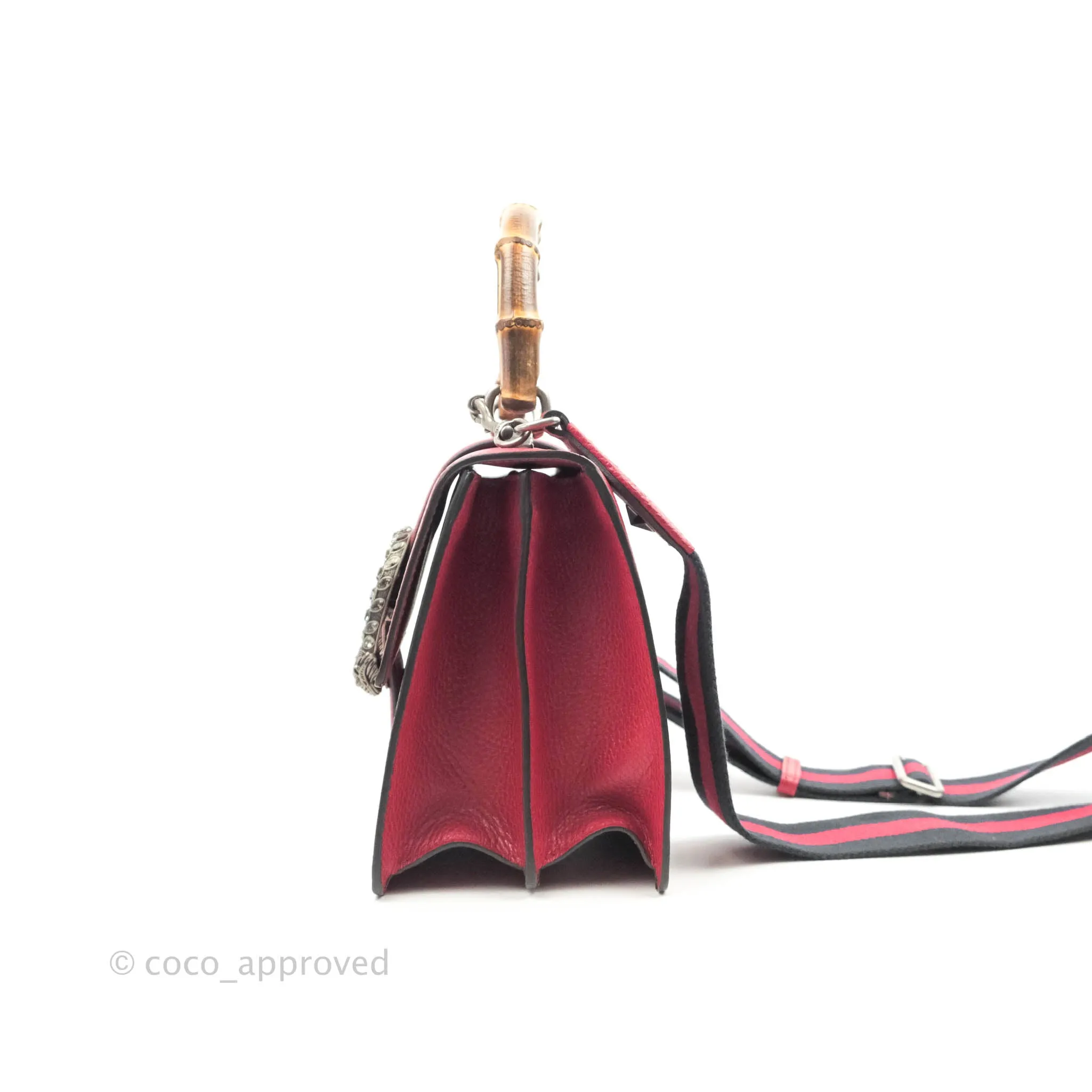 Gucci Medium Dionysus Red Leather Bamboo Top Handle Bag