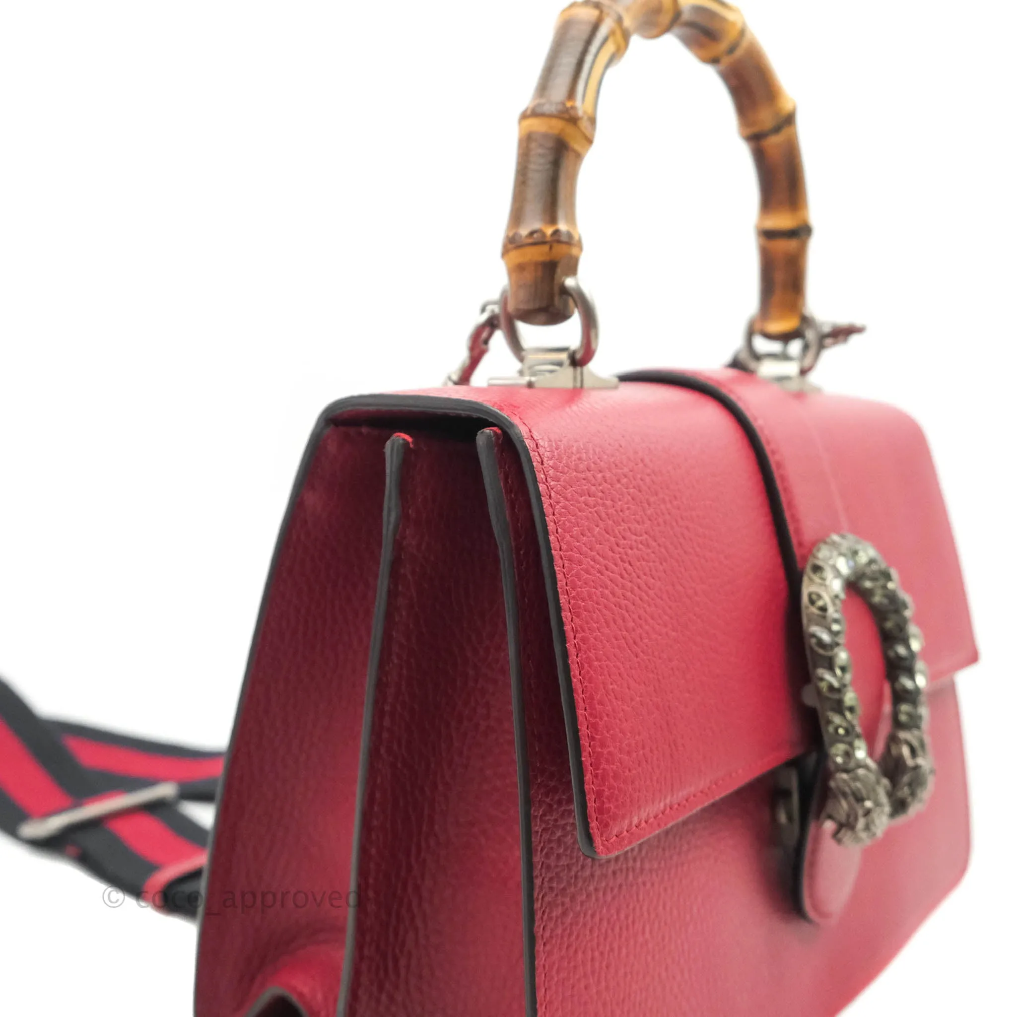 Gucci Medium Dionysus Red Leather Bamboo Top Handle Bag