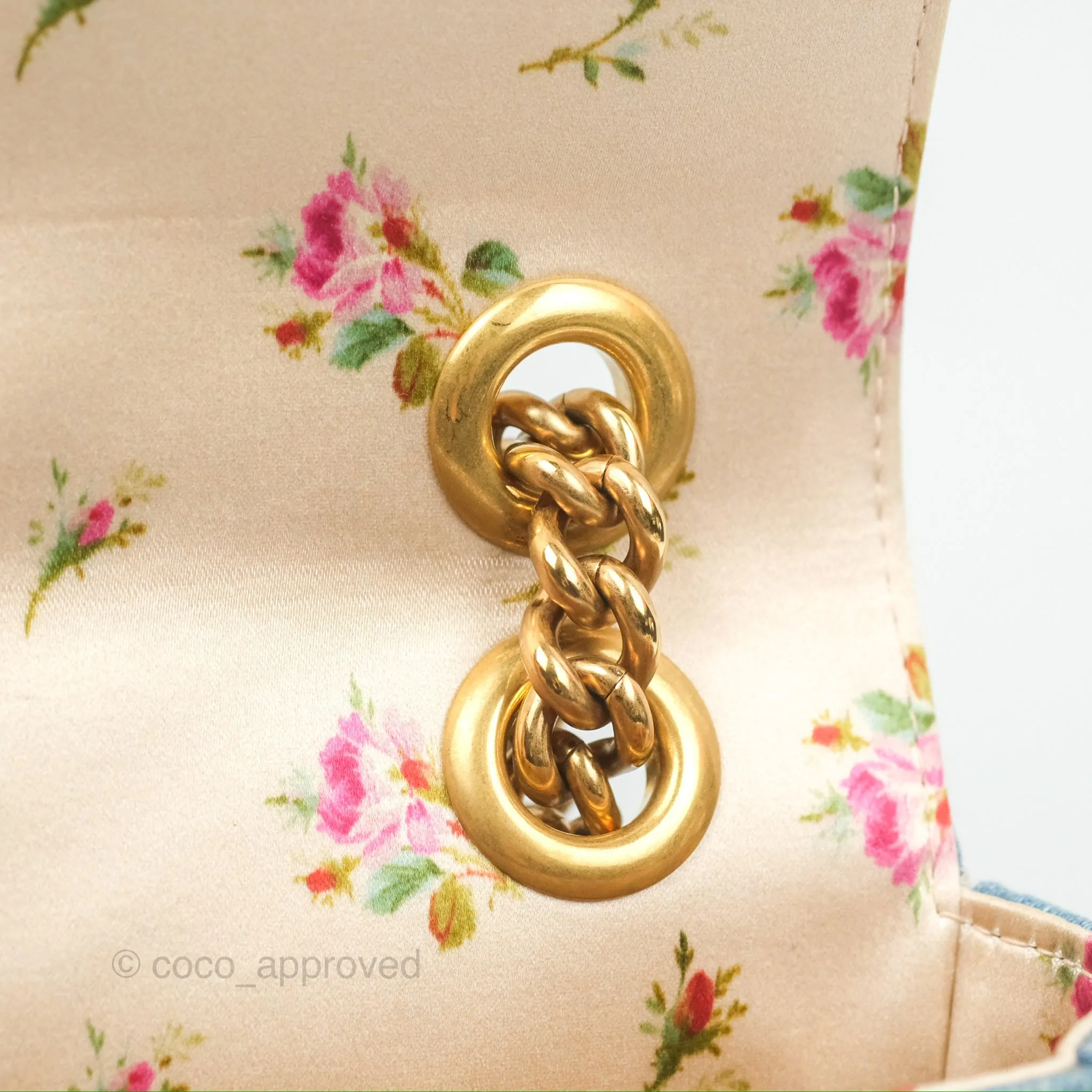 Gucci Mini Marmont Denim Pearl Gold Hardware