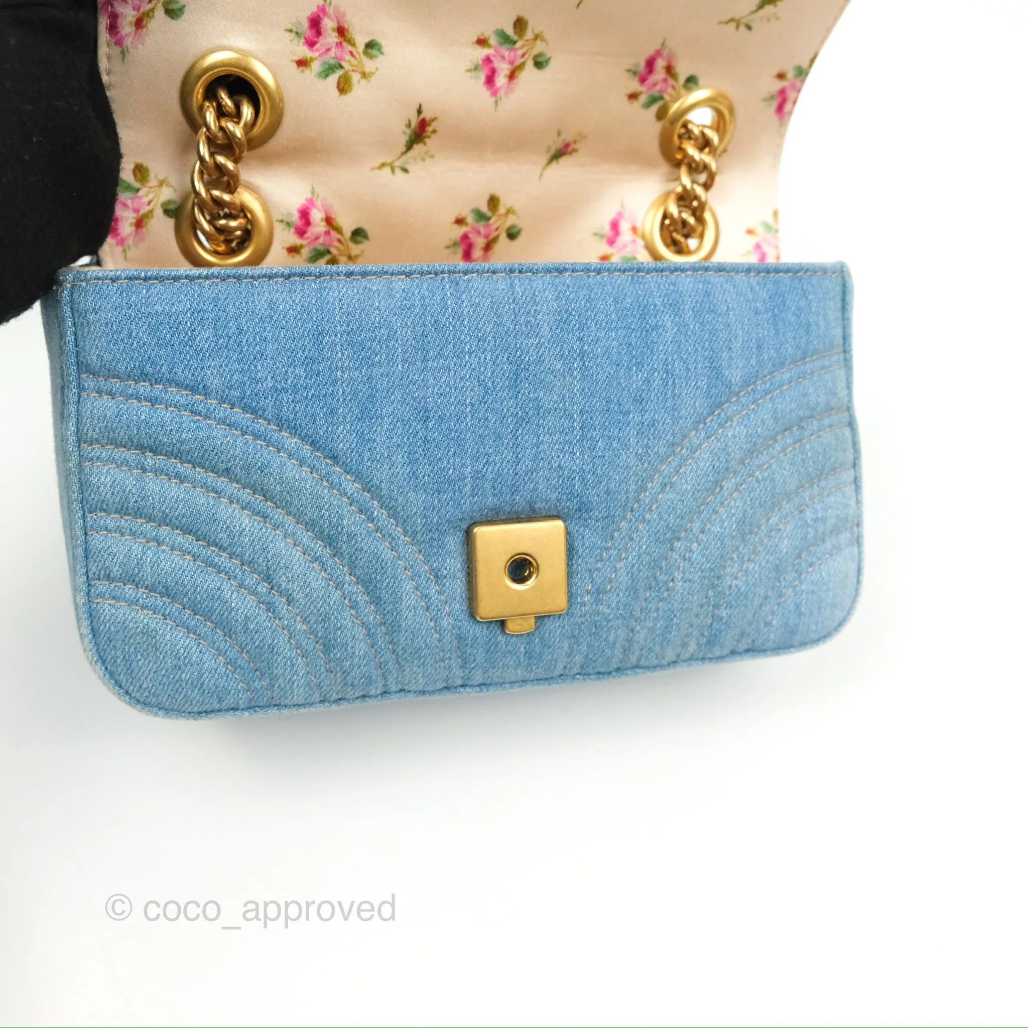 Gucci Mini Marmont Denim Pearl Gold Hardware