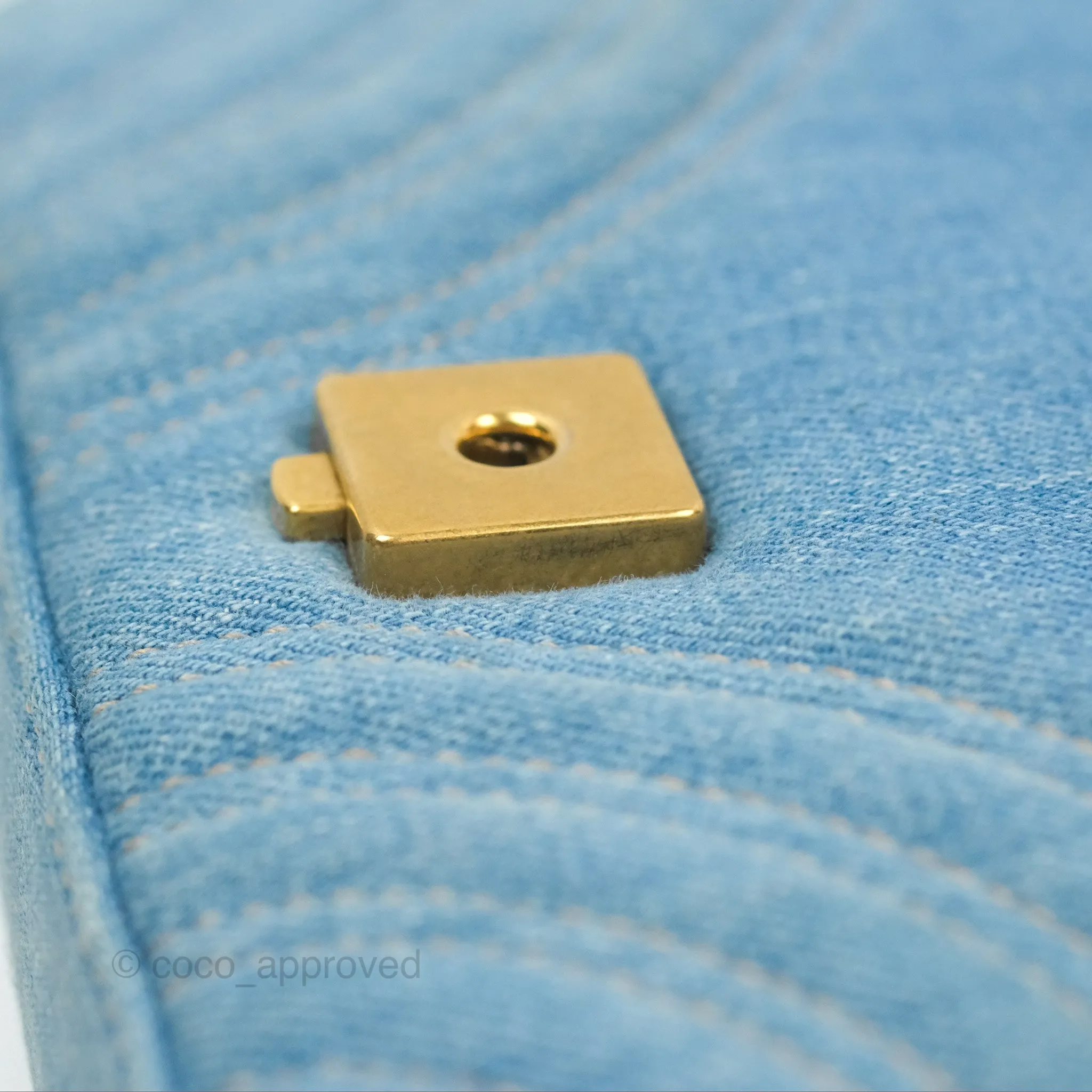 Gucci Mini Marmont Denim Pearl Gold Hardware