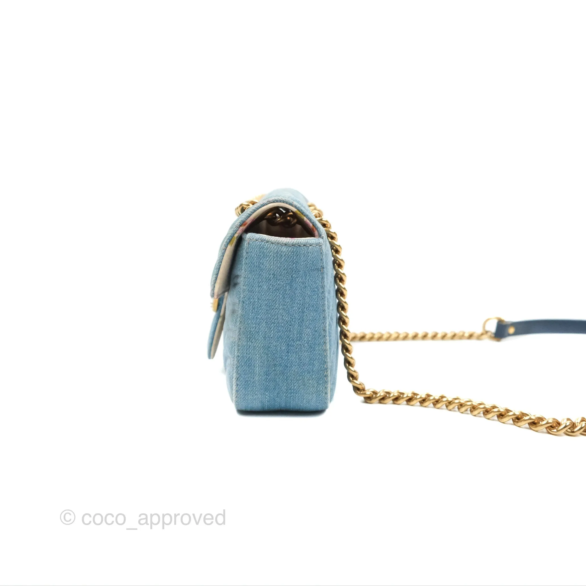 Gucci Mini Marmont Denim Pearl Gold Hardware