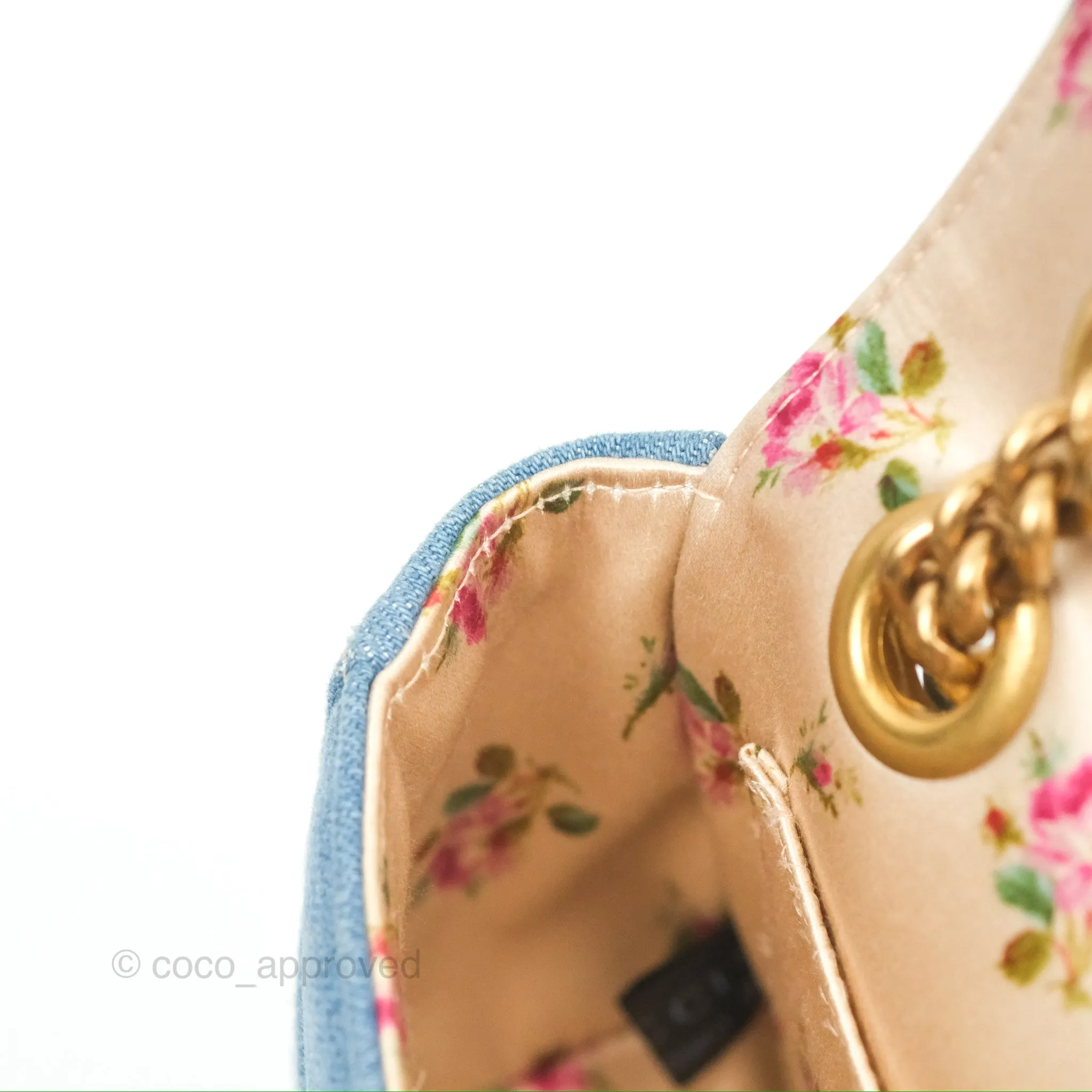 Gucci Mini Marmont Denim Pearl Gold Hardware