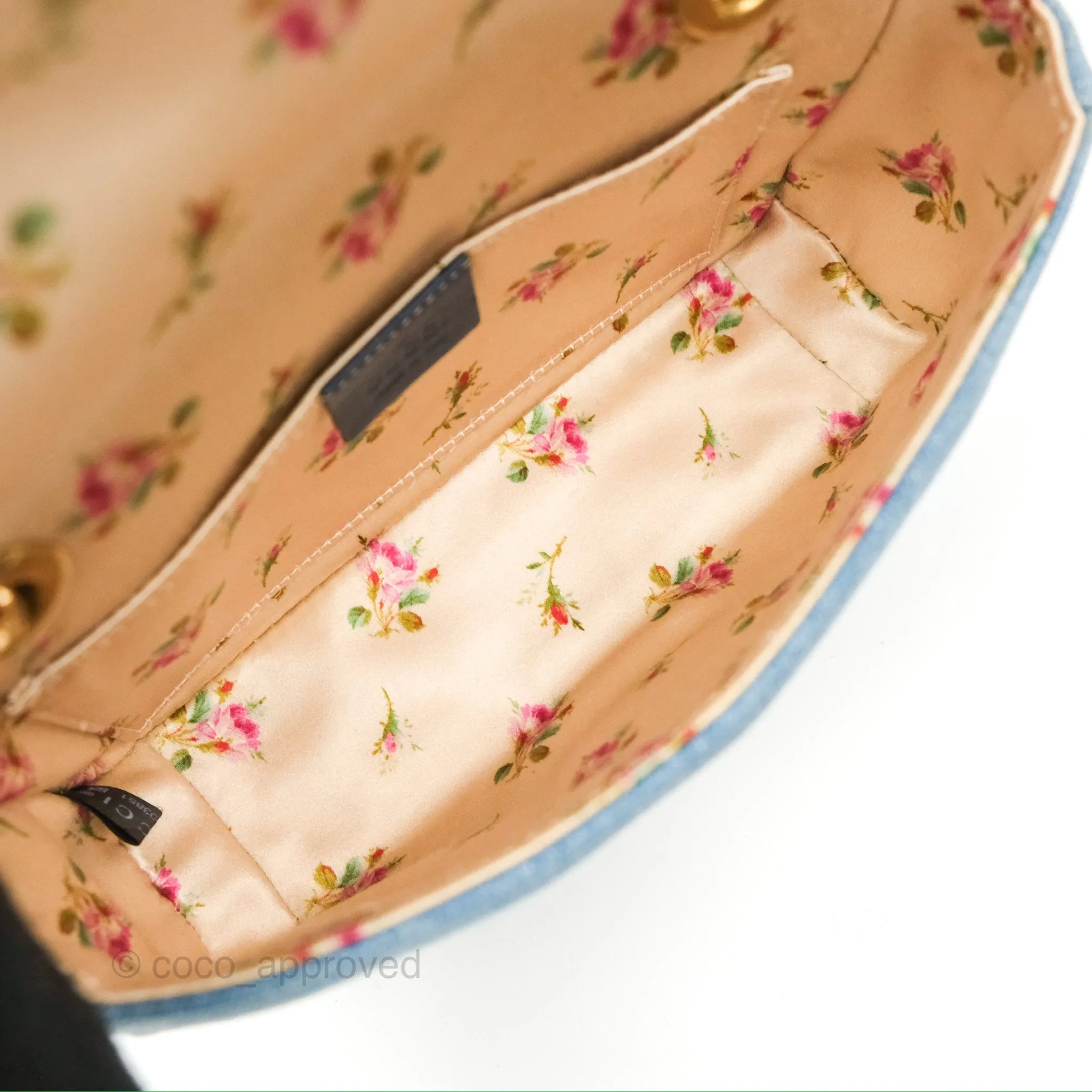 Gucci Mini Marmont Denim Pearl Gold Hardware