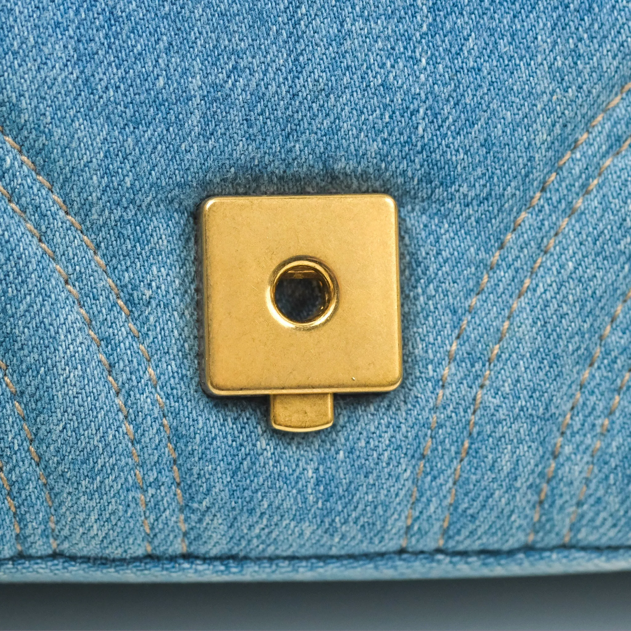 Gucci Mini Marmont Denim Pearl Gold Hardware