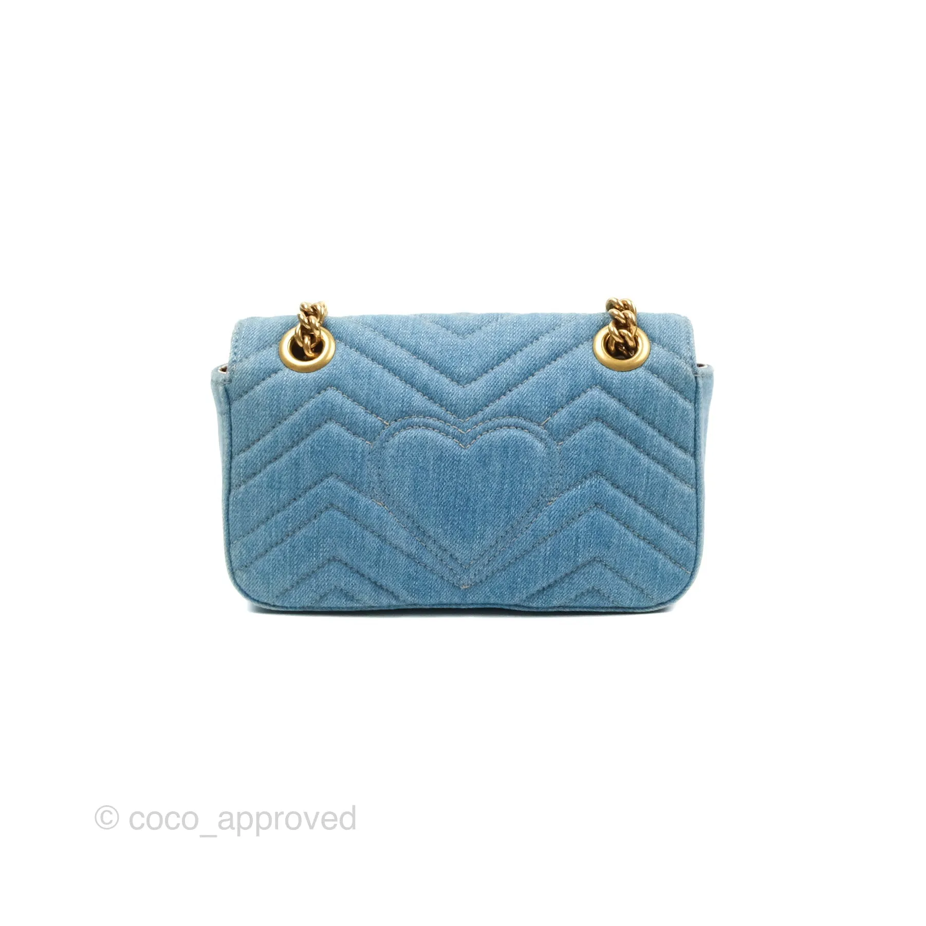 Gucci Mini Marmont Denim Pearl Gold Hardware