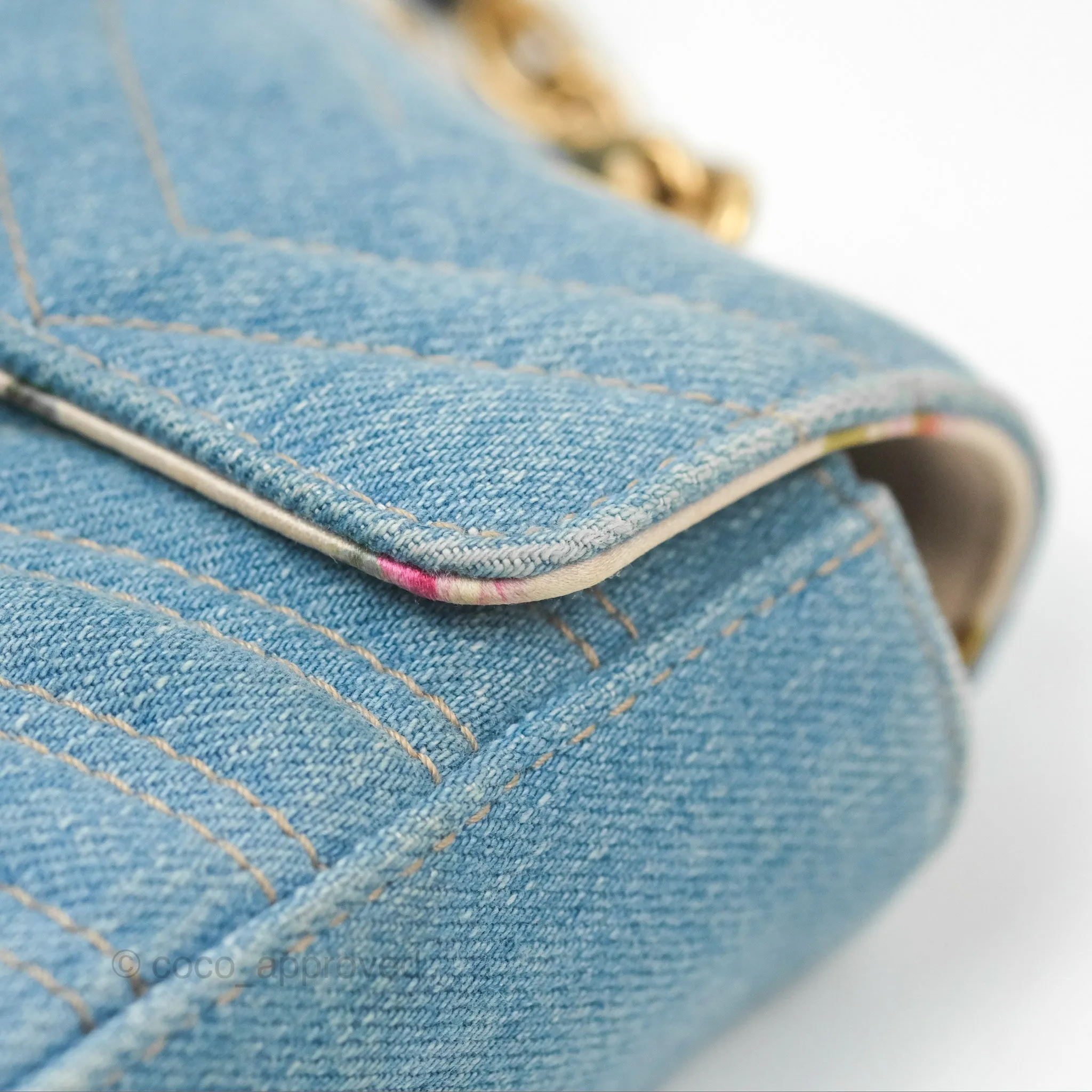 Gucci Mini Marmont Denim Pearl Gold Hardware