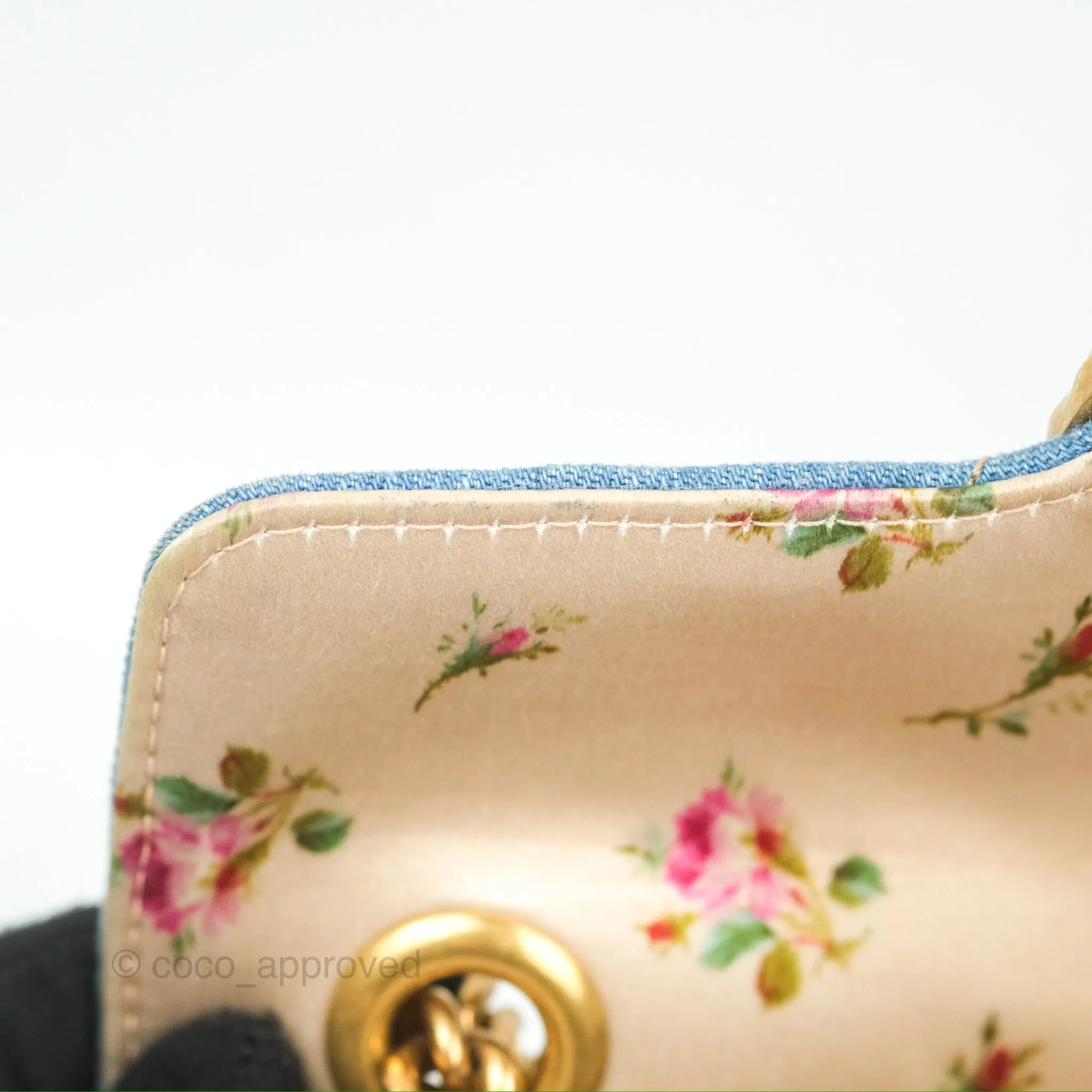 Gucci Mini Marmont Denim Pearl Gold Hardware