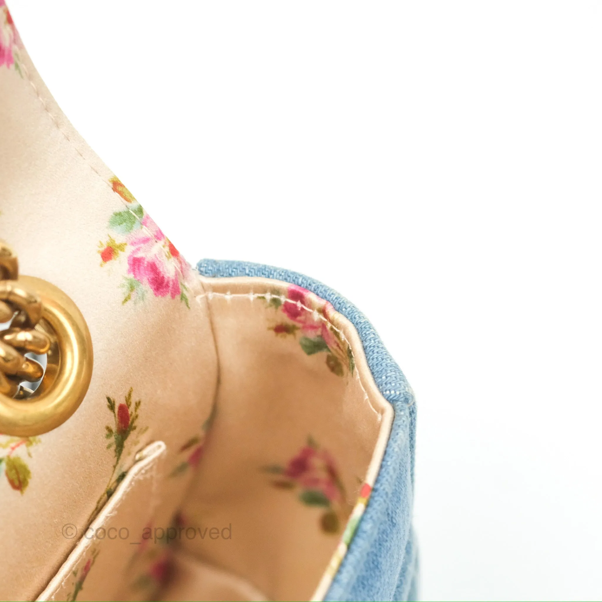 Gucci Mini Marmont Denim Pearl Gold Hardware
