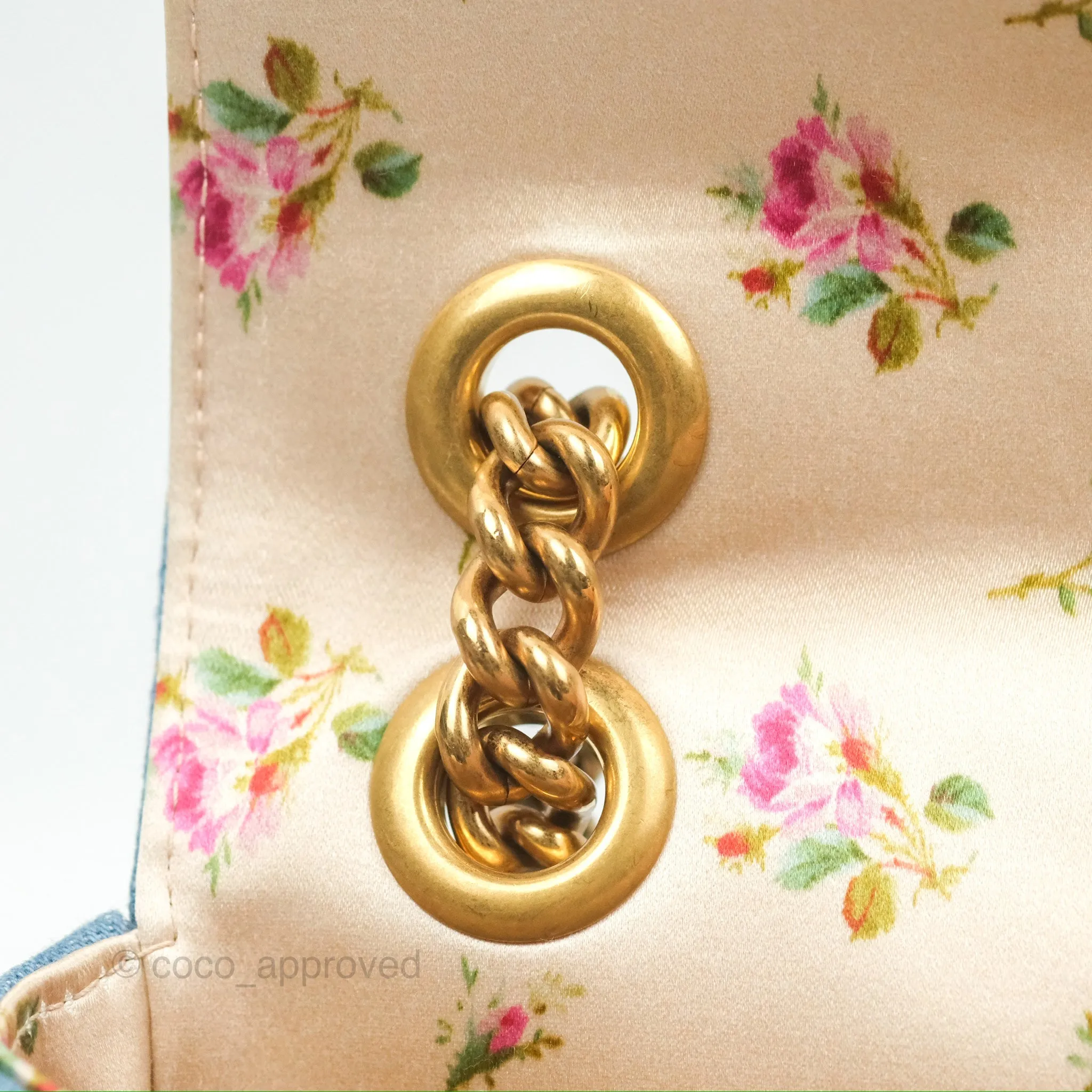 Gucci Mini Marmont Denim Pearl Gold Hardware