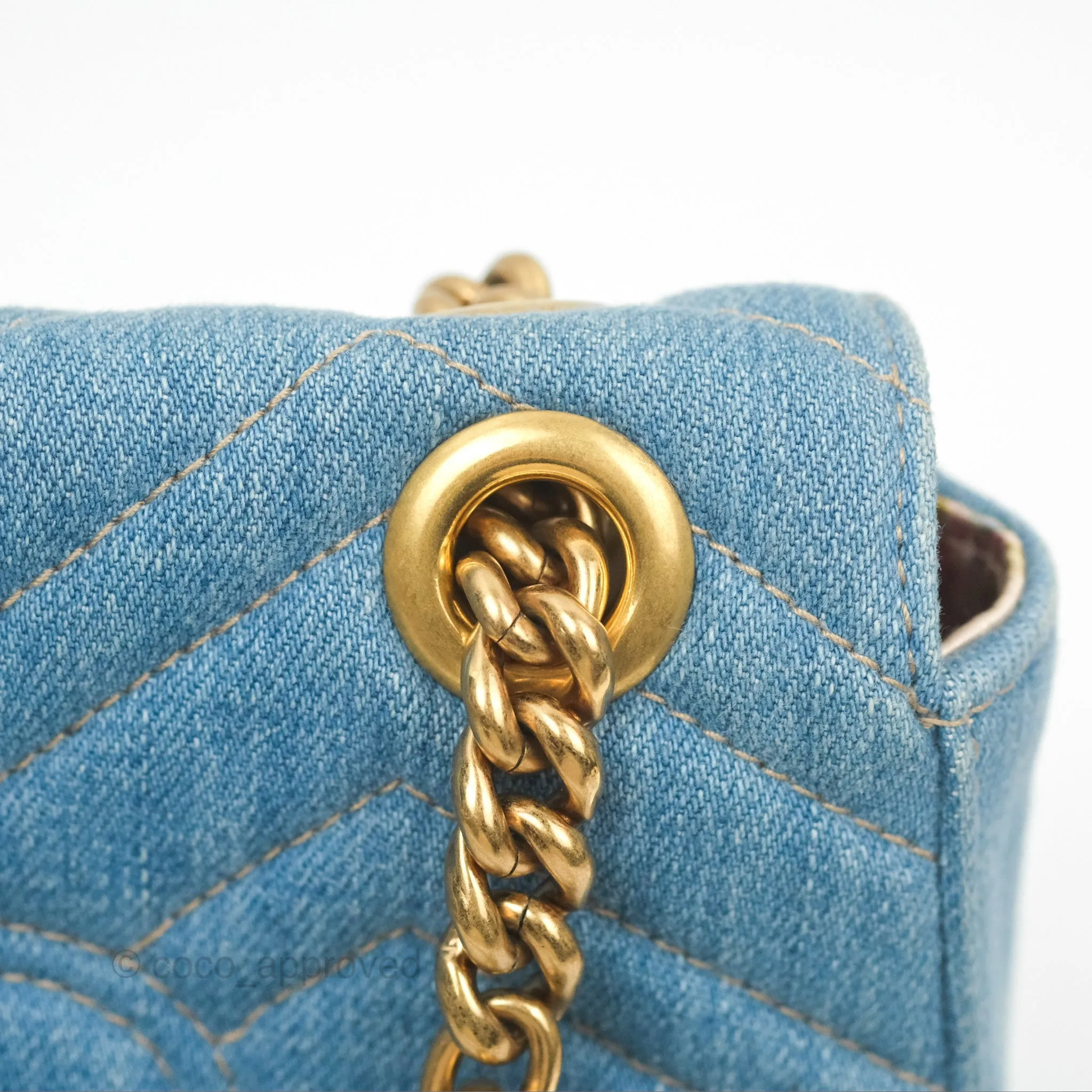 Gucci Mini Marmont Denim Pearl Gold Hardware