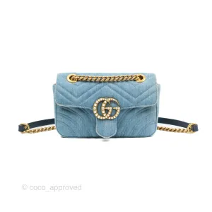 Gucci Mini Marmont Denim Pearl Gold Hardware