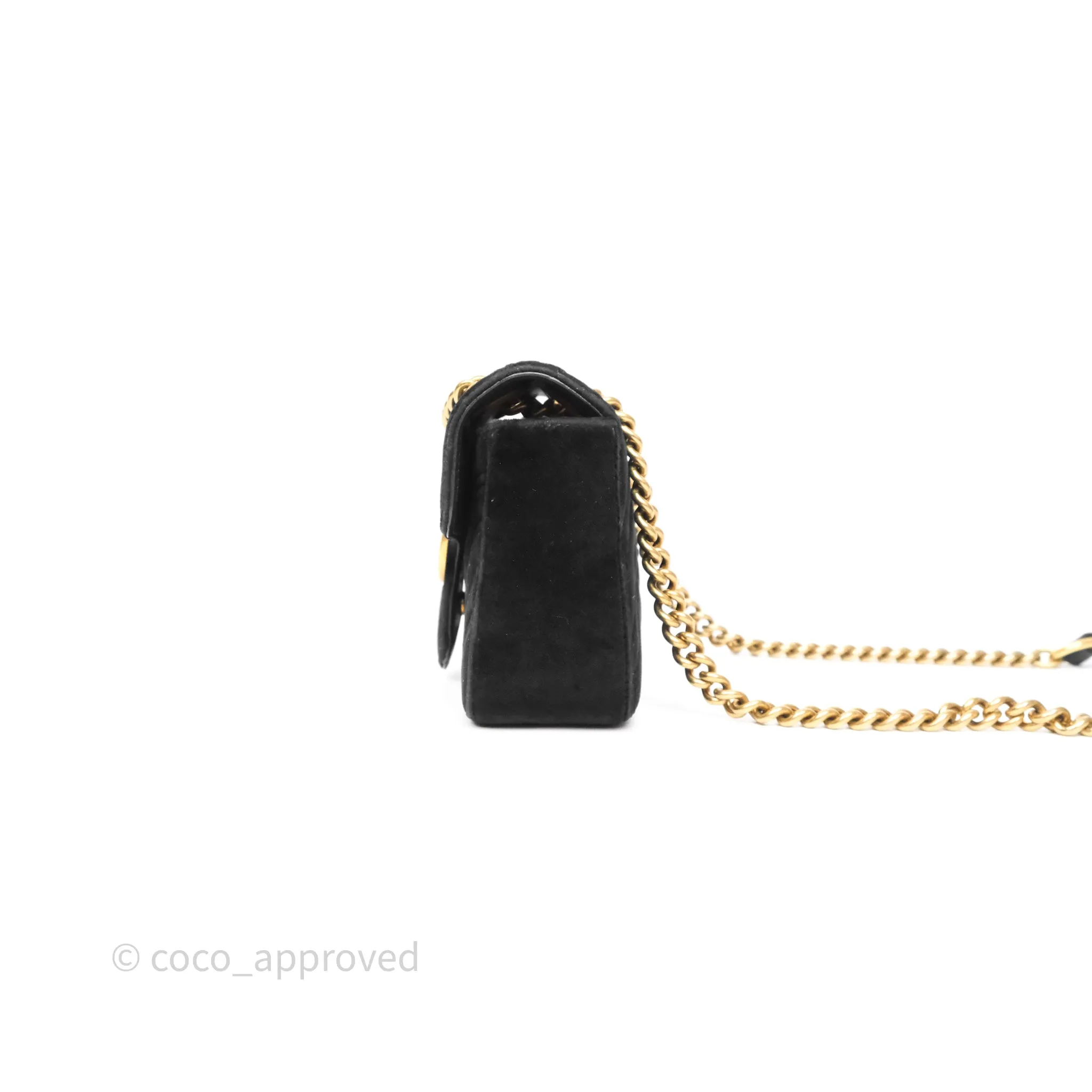 Gucci Mini Marmont Velvet Black Aged Gold Hardware