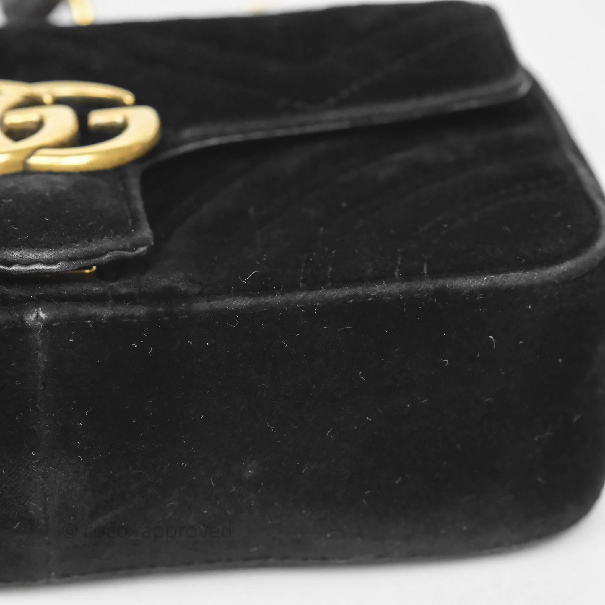 Gucci Mini Marmont Velvet Black Aged Gold Hardware