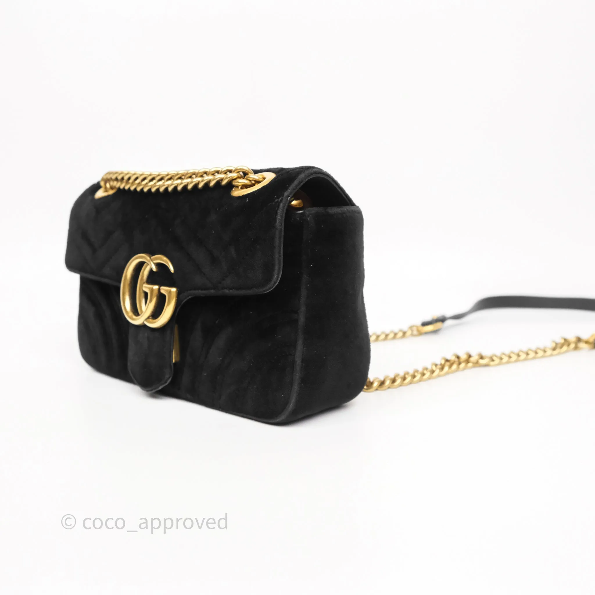 Gucci Mini Marmont Velvet Black Aged Gold Hardware