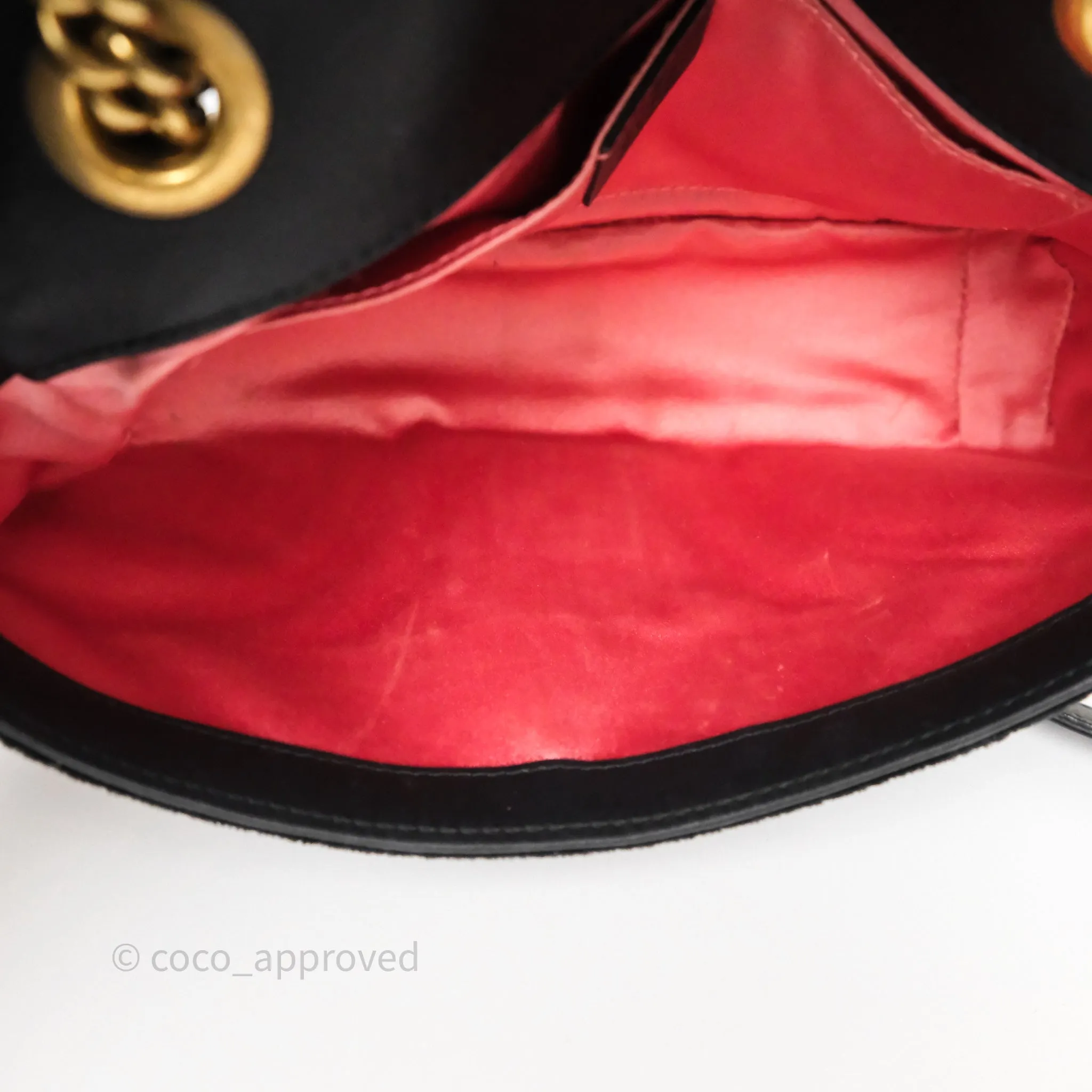 Gucci Mini Marmont Velvet Black Aged Gold Hardware