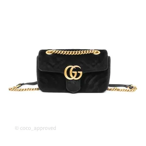 Gucci Mini Marmont Velvet Black Aged Gold Hardware