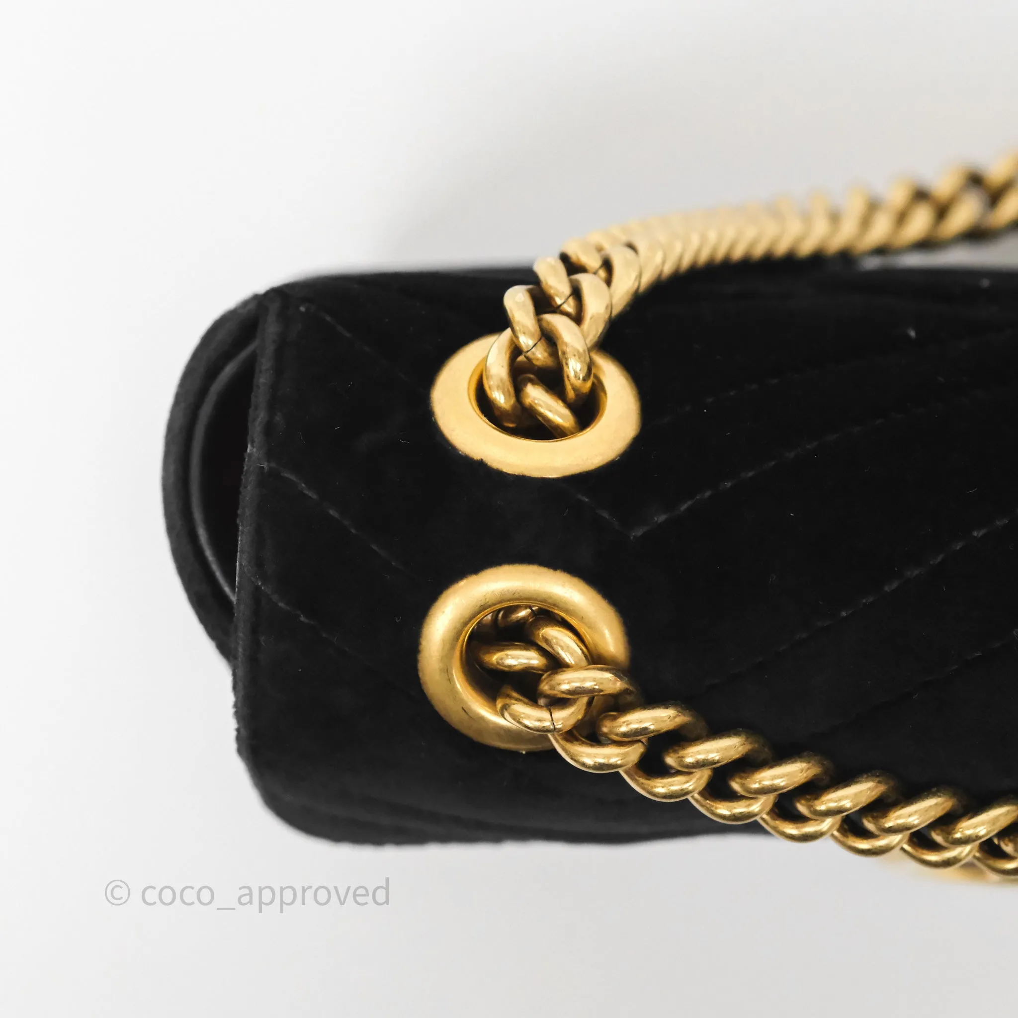 Gucci Mini Marmont Velvet Black Aged Gold Hardware