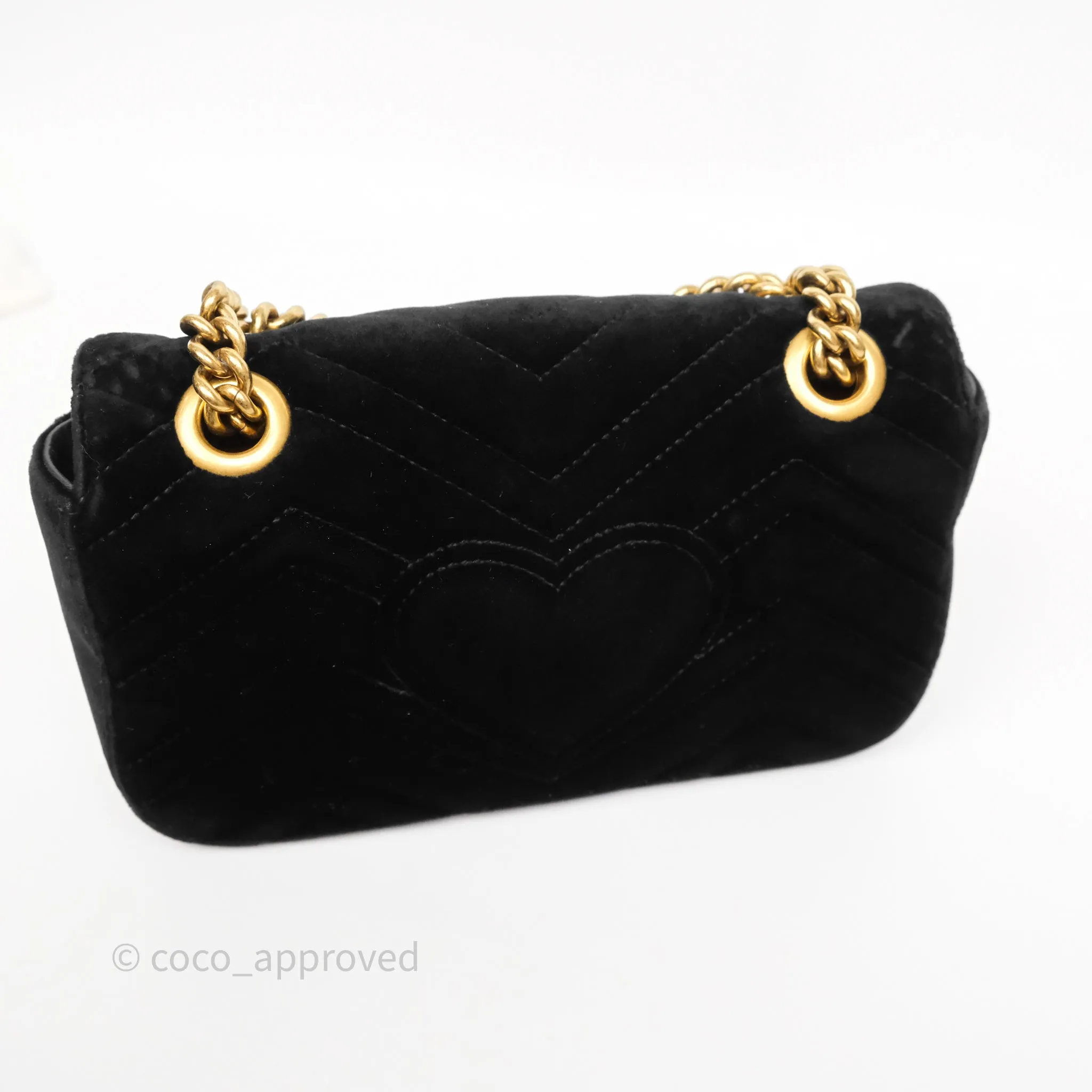 Gucci Mini Marmont Velvet Black Aged Gold Hardware